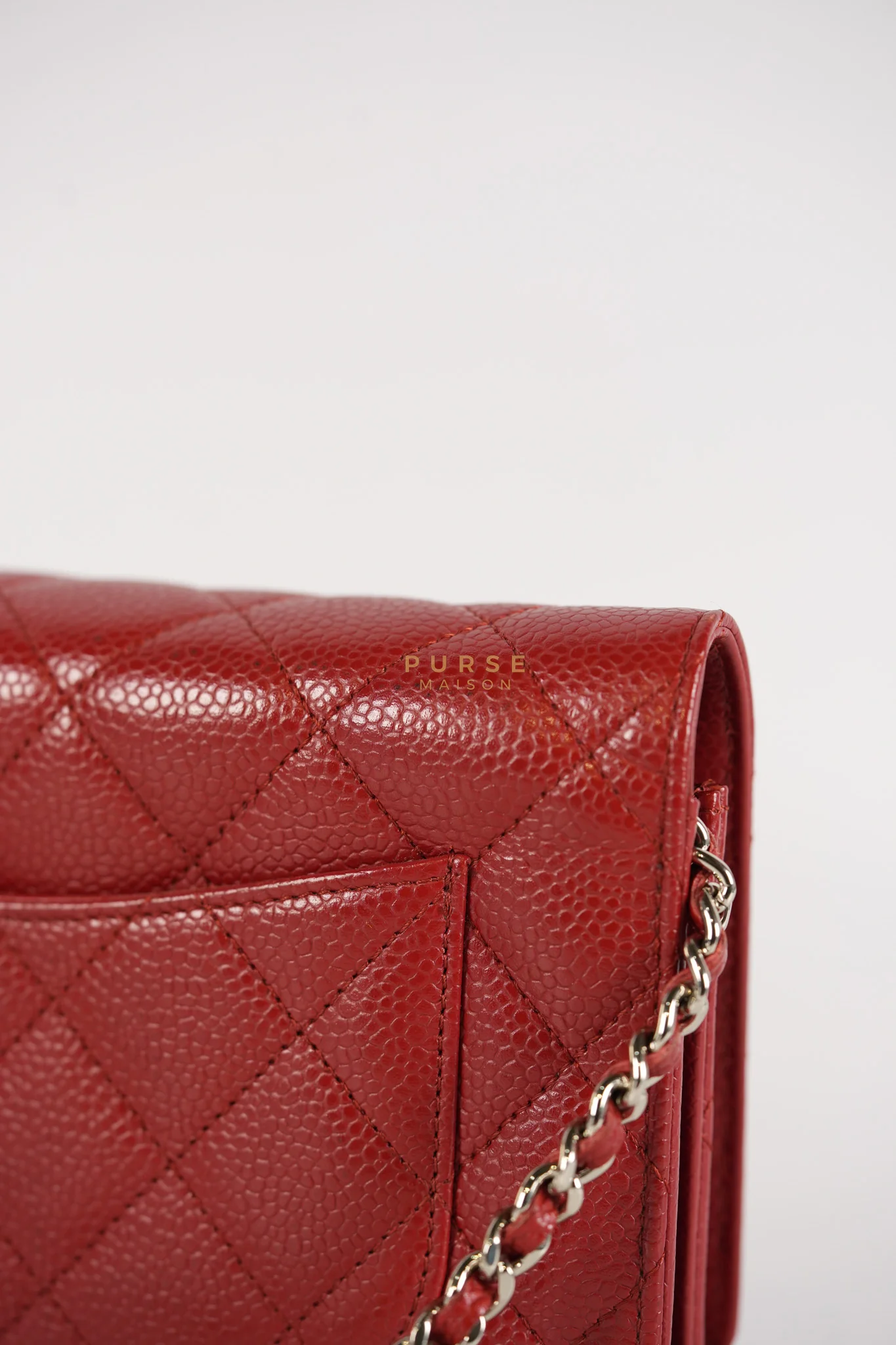 Chanel Wallet on Chain(WOC) in Red Caviar Leather Silver Hardware (Series 21) - Image 19