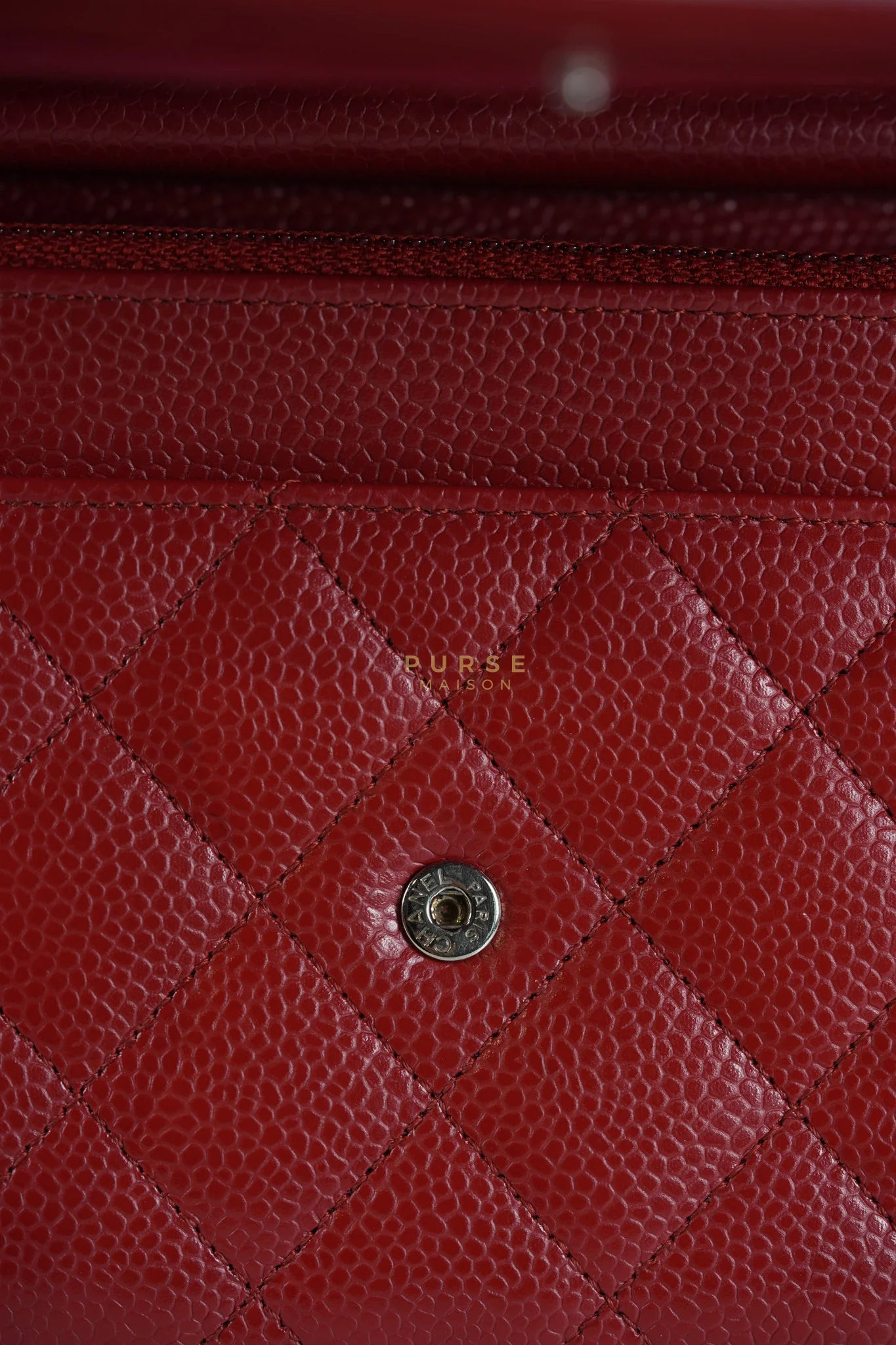 Chanel Wallet on Chain(WOC) in Red Caviar Leather Silver Hardware (Series 21) - Image 22
