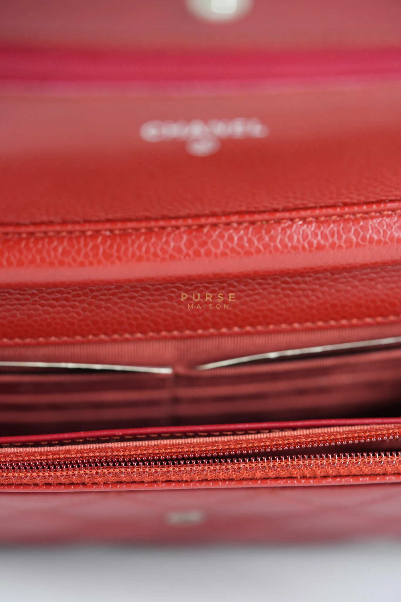 Chanel Wallet on Chain(WOC) in Red Caviar Leather Silver Hardware (Series 21) - Image 23