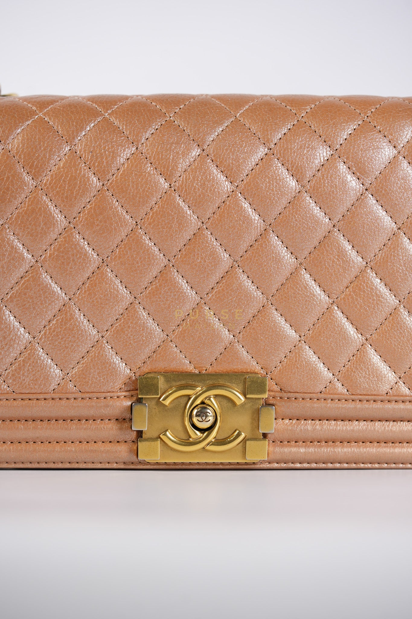Chanel Le Boy Old Medium in Metallic Bronze Quilted Calfskin Leather and Gold Hardware Series 20 - Image 17