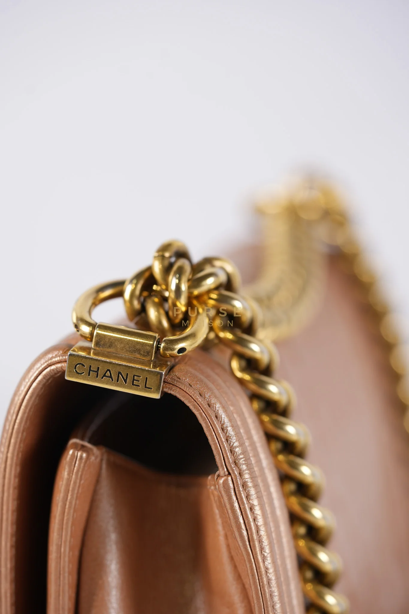 Chanel Le Boy Old Medium in Metallic Bronze Quilted Calfskin Leather and Gold Hardware Series 20 - Image 19