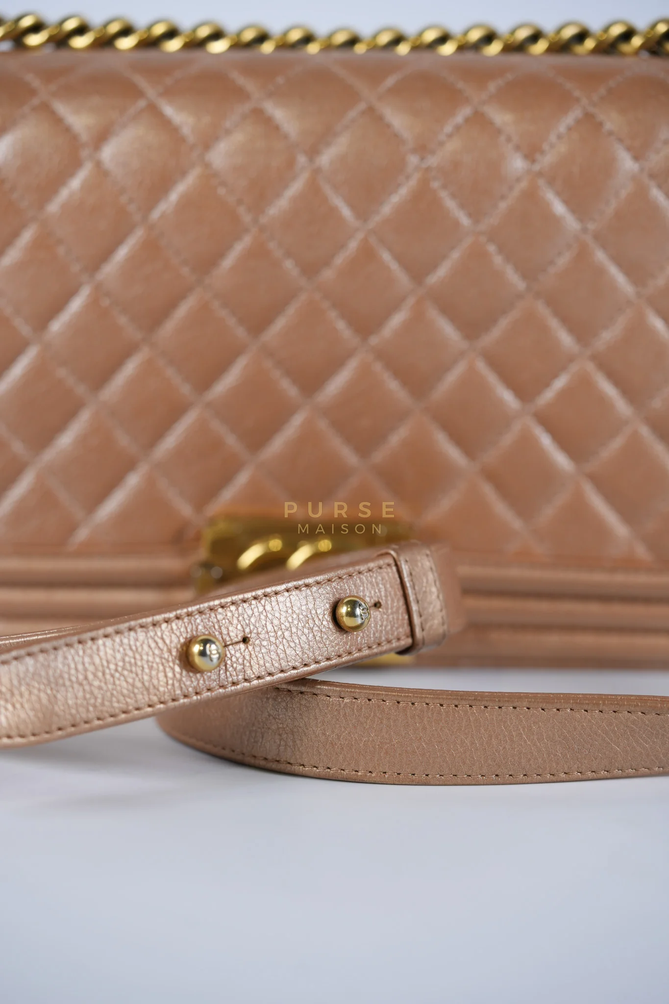 Chanel Le Boy Old Medium in Metallic Bronze Quilted Calfskin Leather and Gold Hardware Series 20 - Image 25
