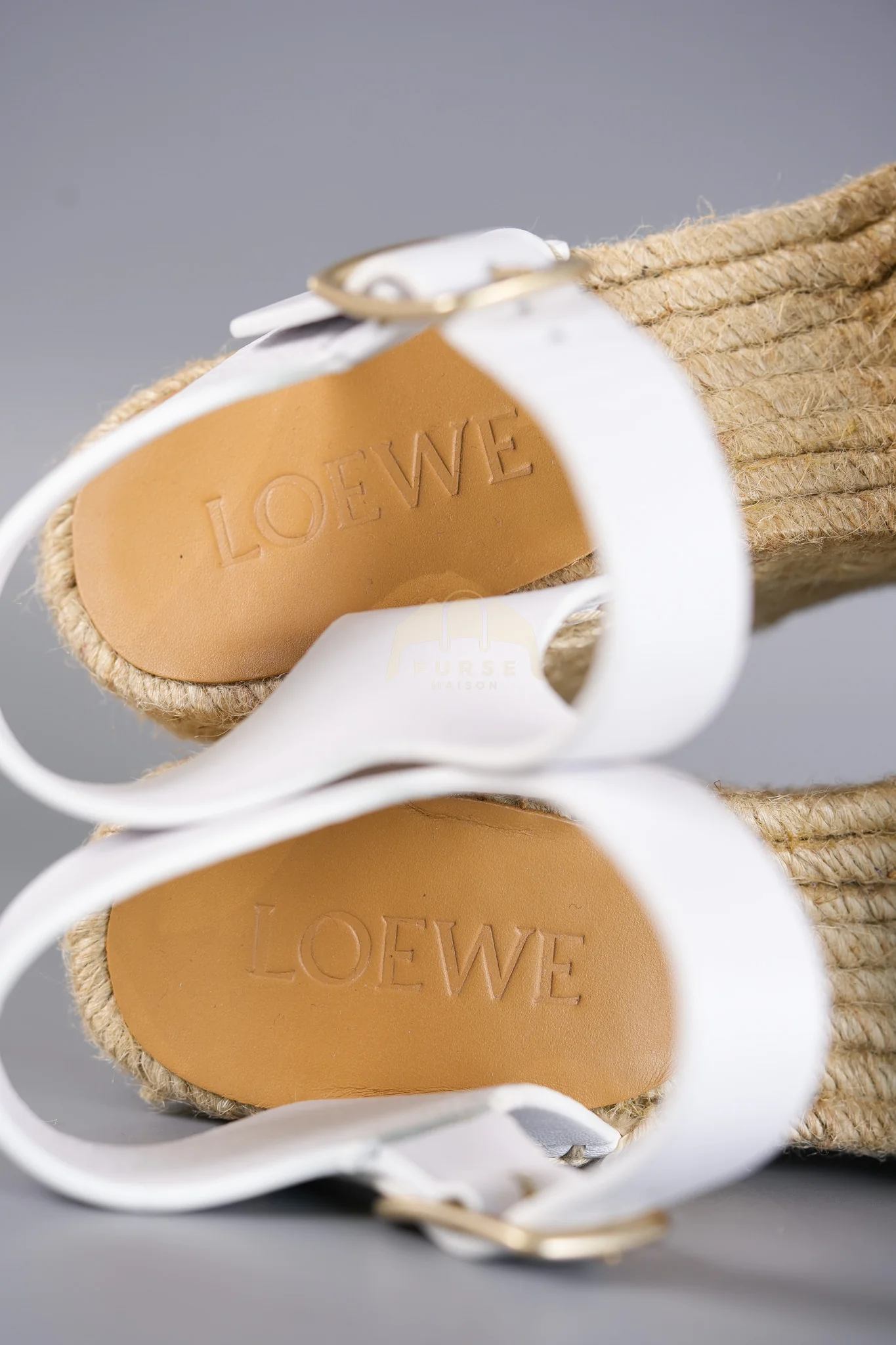 Loewe Anagram White Canvas Wedge Sandals Size 37EU (24cm) - Image 11