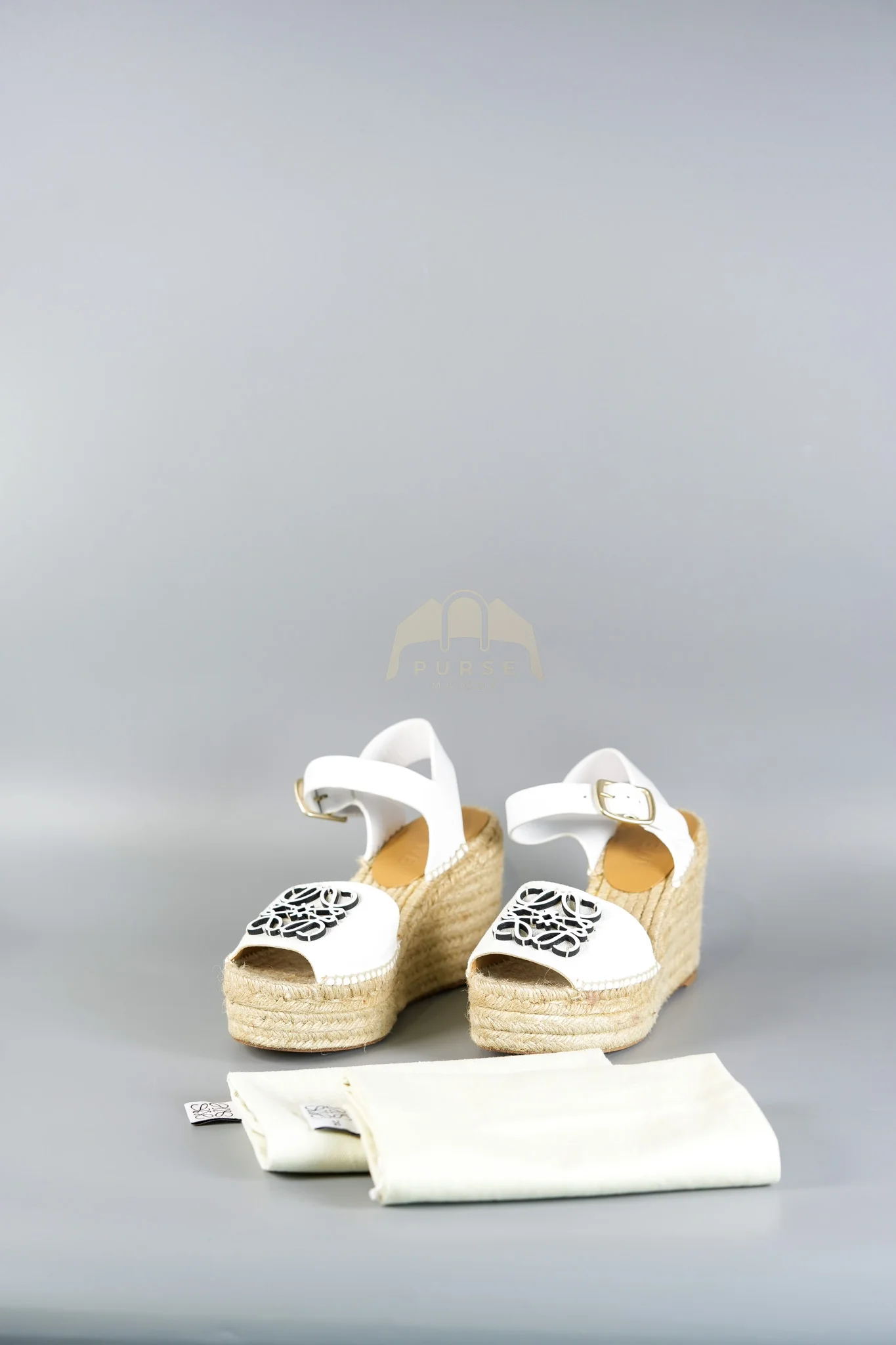 Loewe Anagram White Canvas Wedge Sandals Size 37EU (24cm) - Image 23