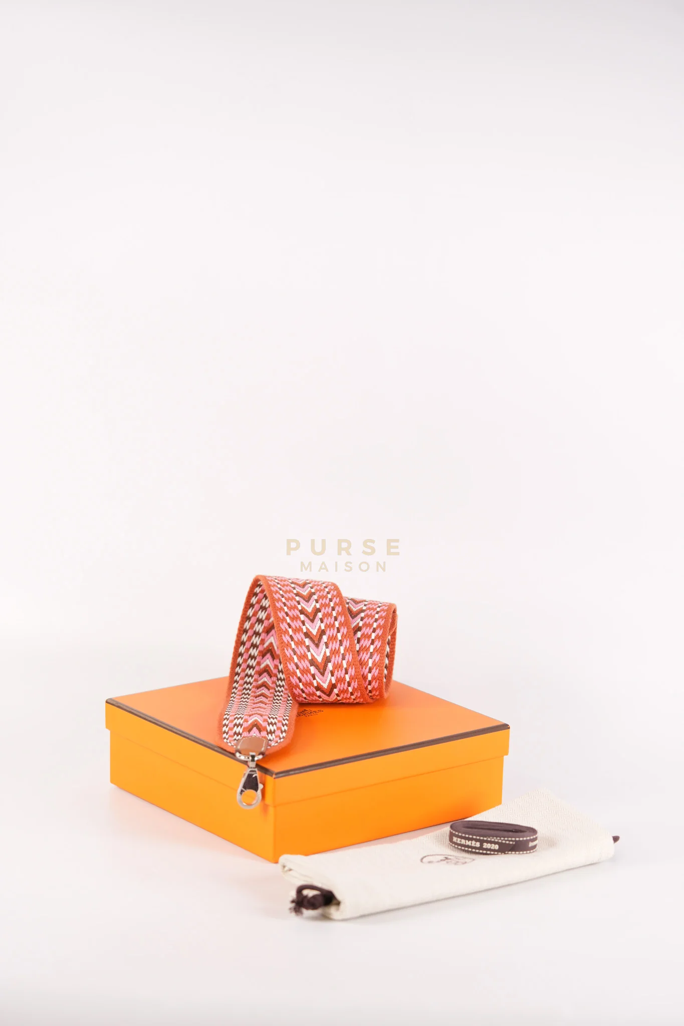 Hermes Bag Strap in Allegro Canvas and Swift Calfskin Leather Palladium Hardware Stamp Y(2020) Length 85cm x Width 5cm - Image 8