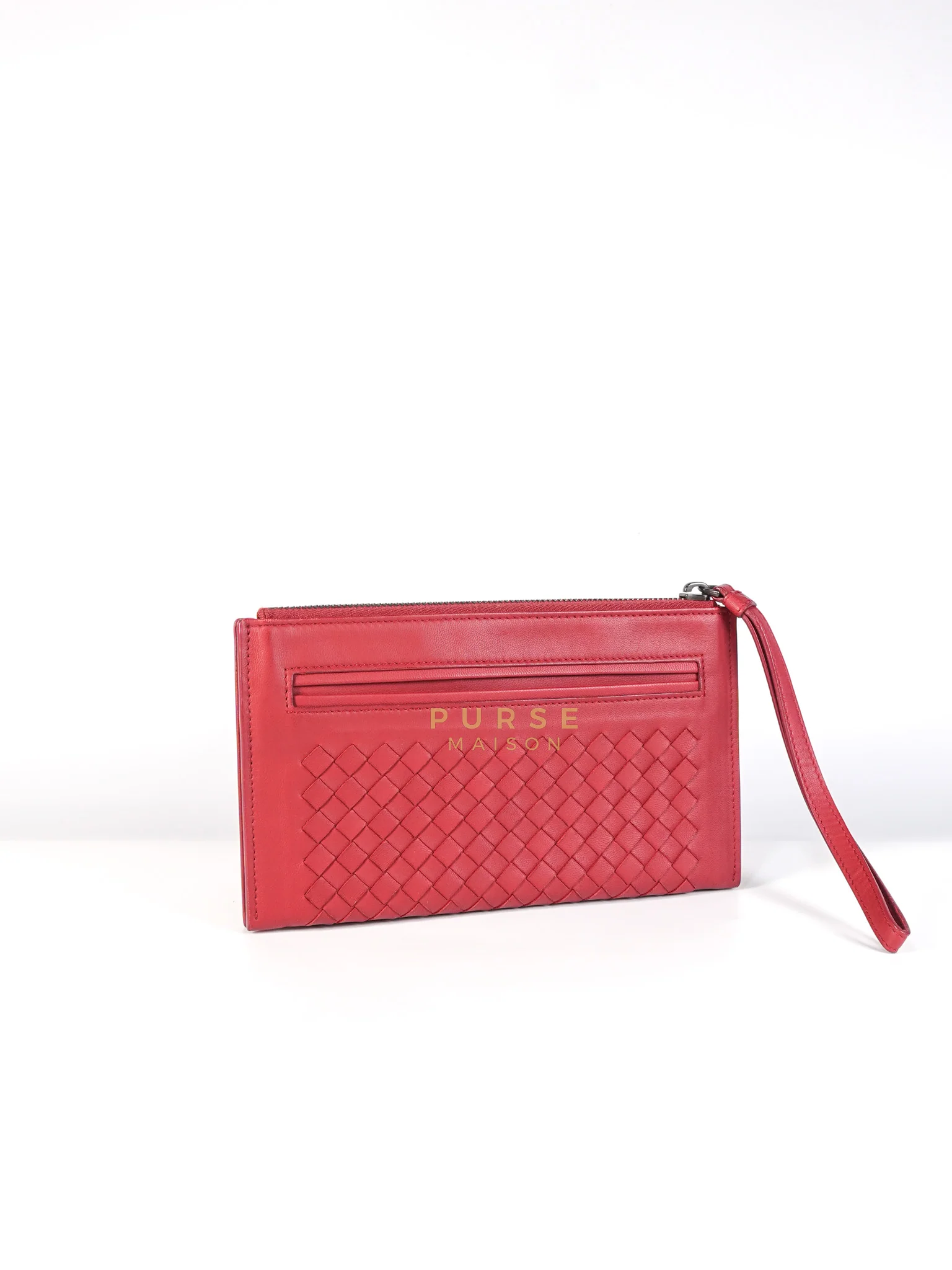 Bottega Veneta Wristlet Pouch in Red Intrecciato Leather - Image 3