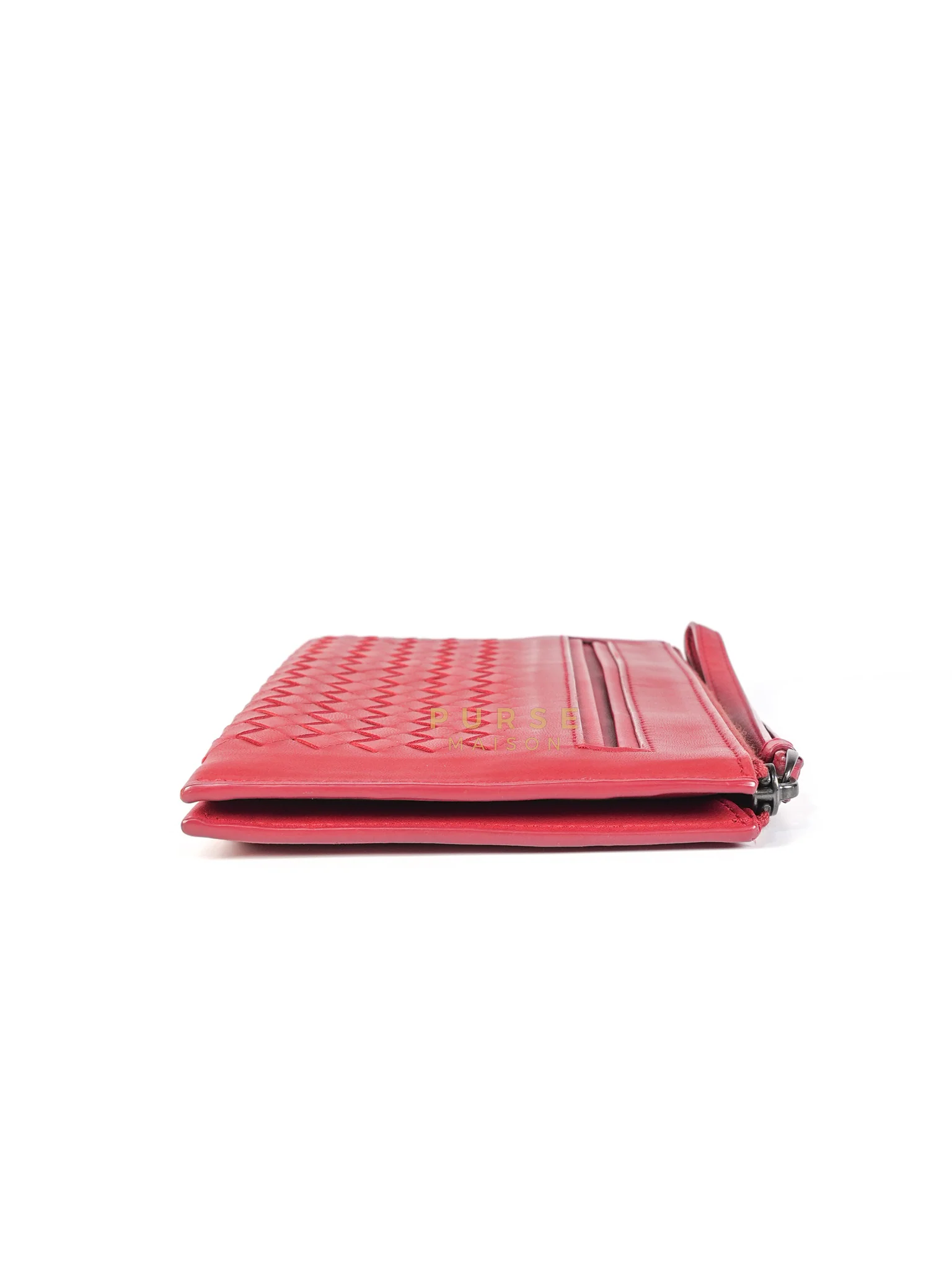 Bottega Veneta Wristlet Pouch in Red Intrecciato Leather - Image 5