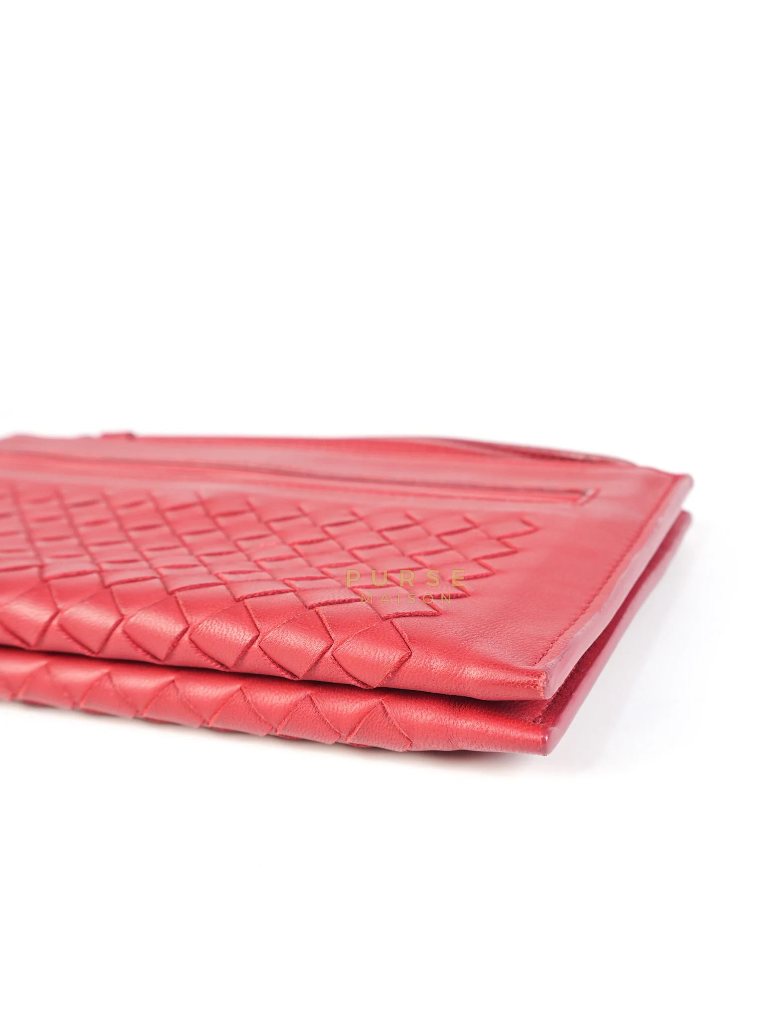 Bottega Veneta Wristlet Pouch in Red Intrecciato Leather - Image 8