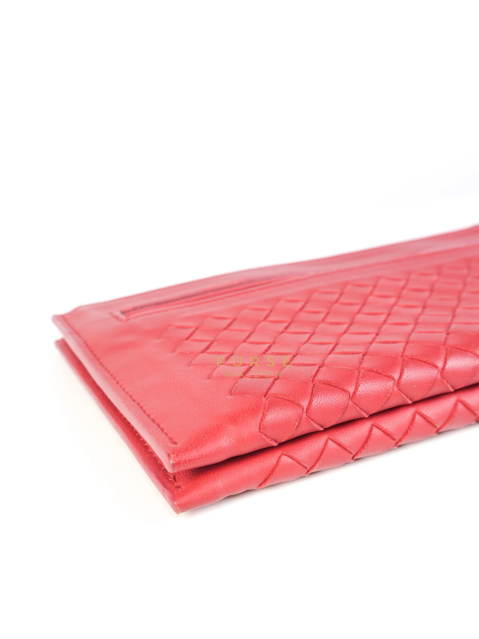 Bottega Veneta Wristlet Pouch in Red Intrecciato Leather - Image 9