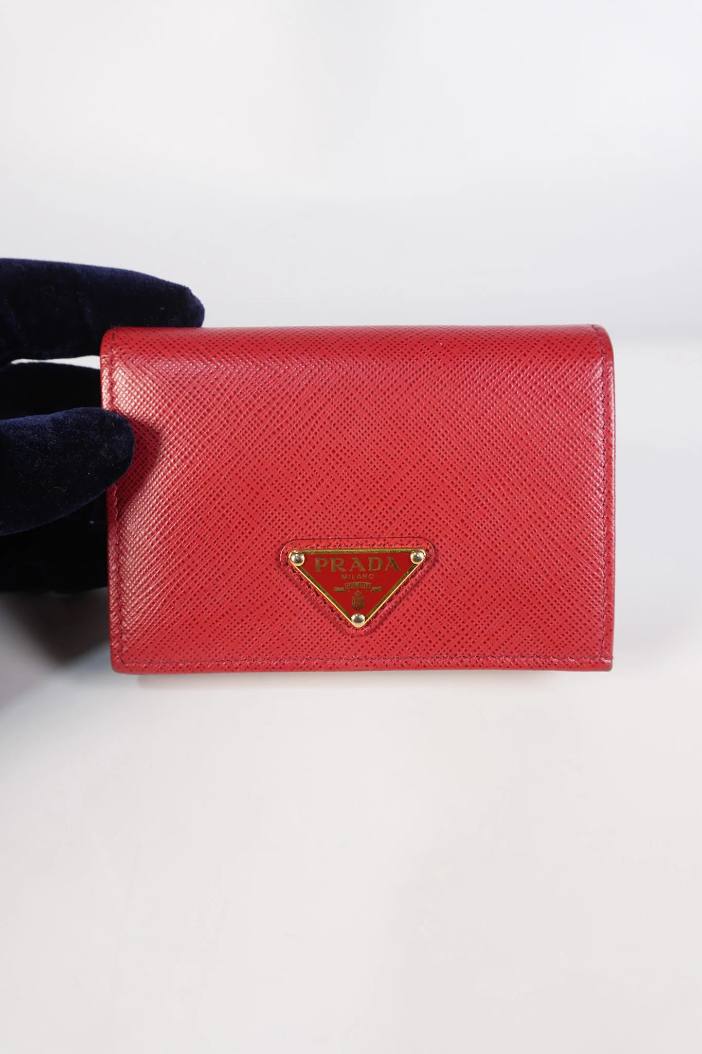 Prada 1MV021 Triangle Logo Bi-fold Wallet in Fouco/Red Saffiano Leather - Image 16