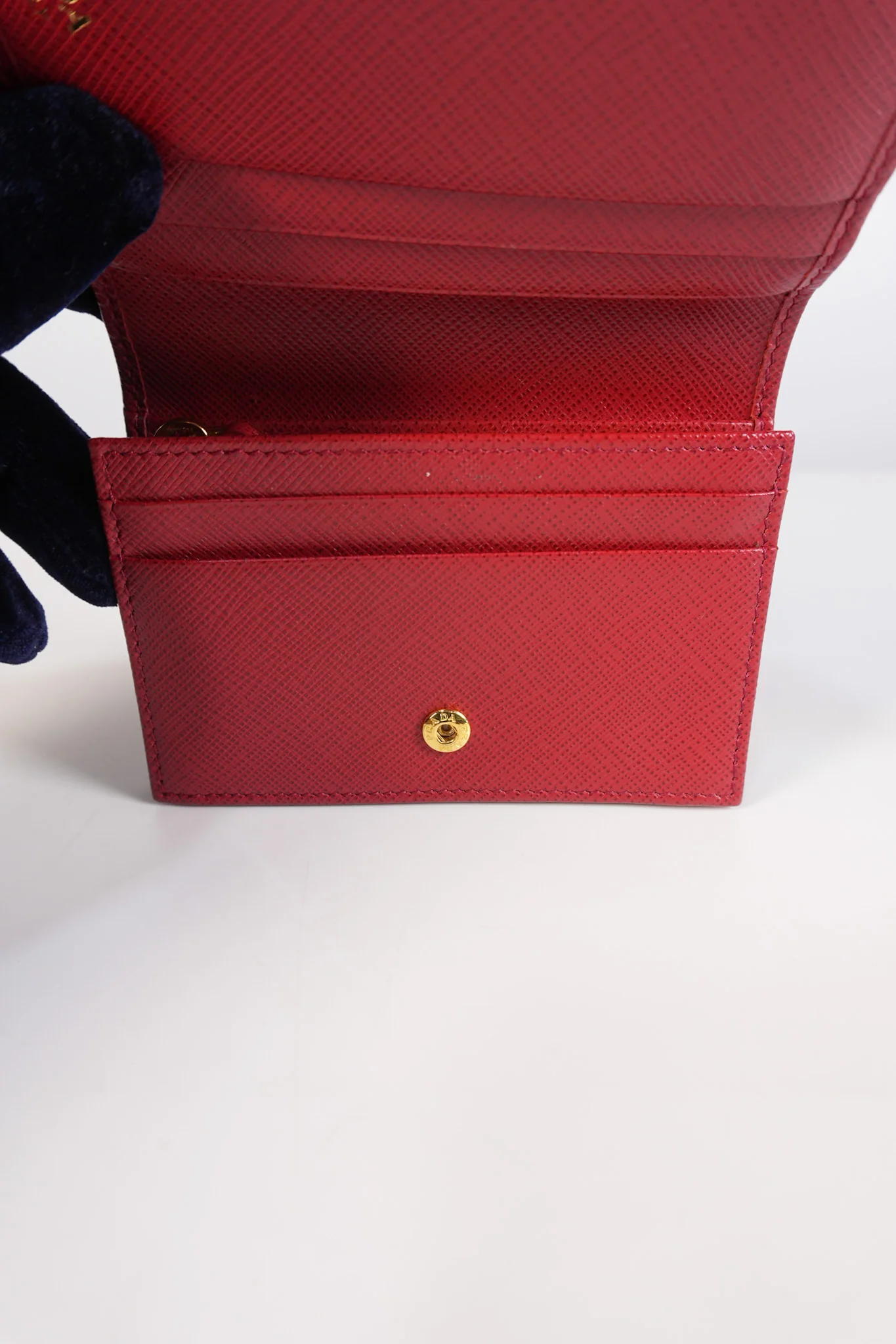 Prada 1MV021 Triangle Logo Bi-fold Wallet in Fouco/Red Saffiano Leather - Image 17