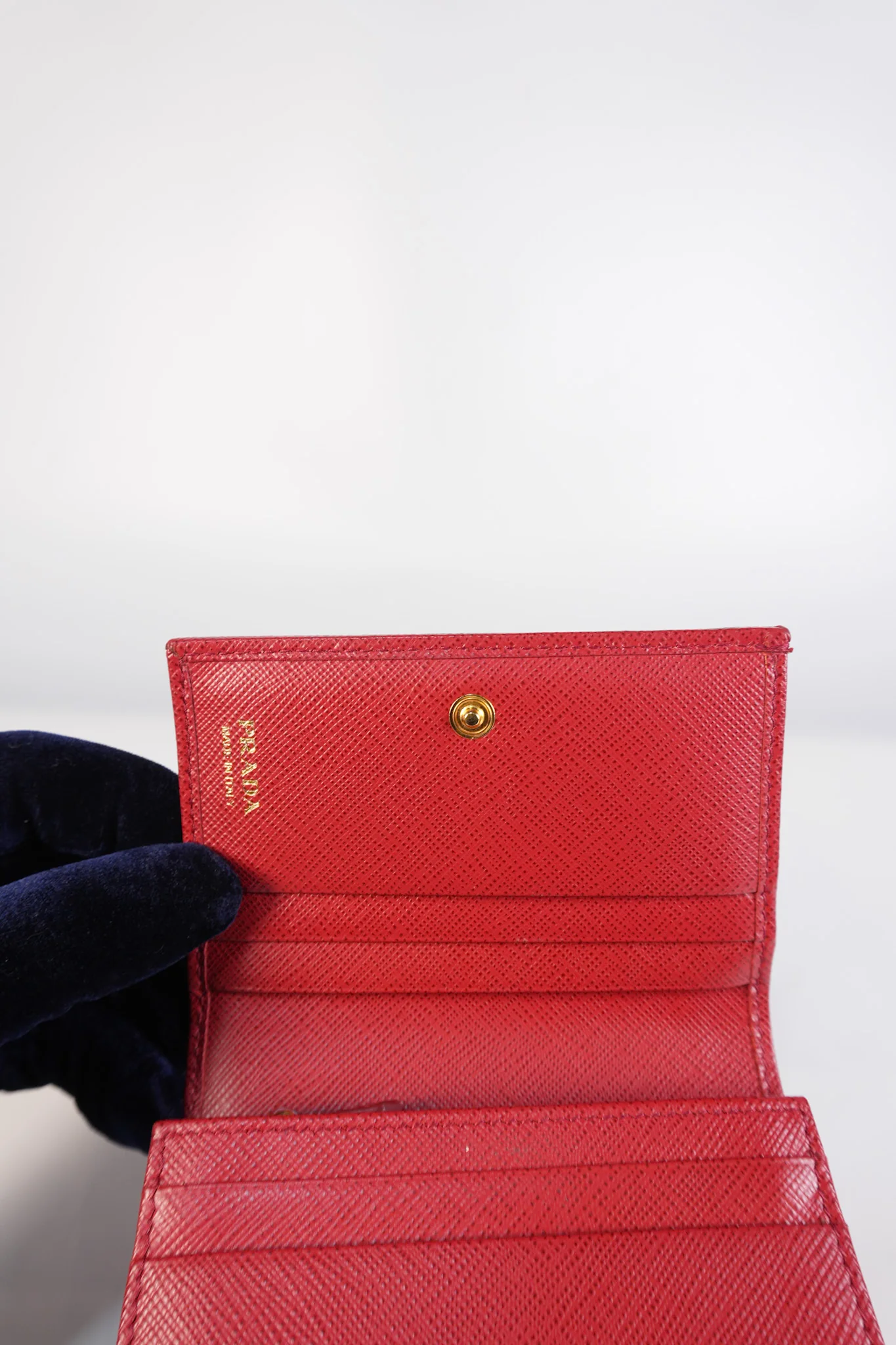 Prada 1MV021 Triangle Logo Bi-fold Wallet in Fouco/Red Saffiano Leather - Image 18