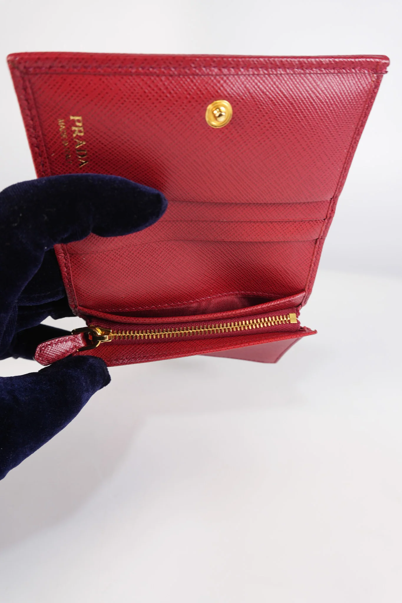 Prada 1MV021 Triangle Logo Bi-fold Wallet in Fouco/Red Saffiano Leather - Image 23