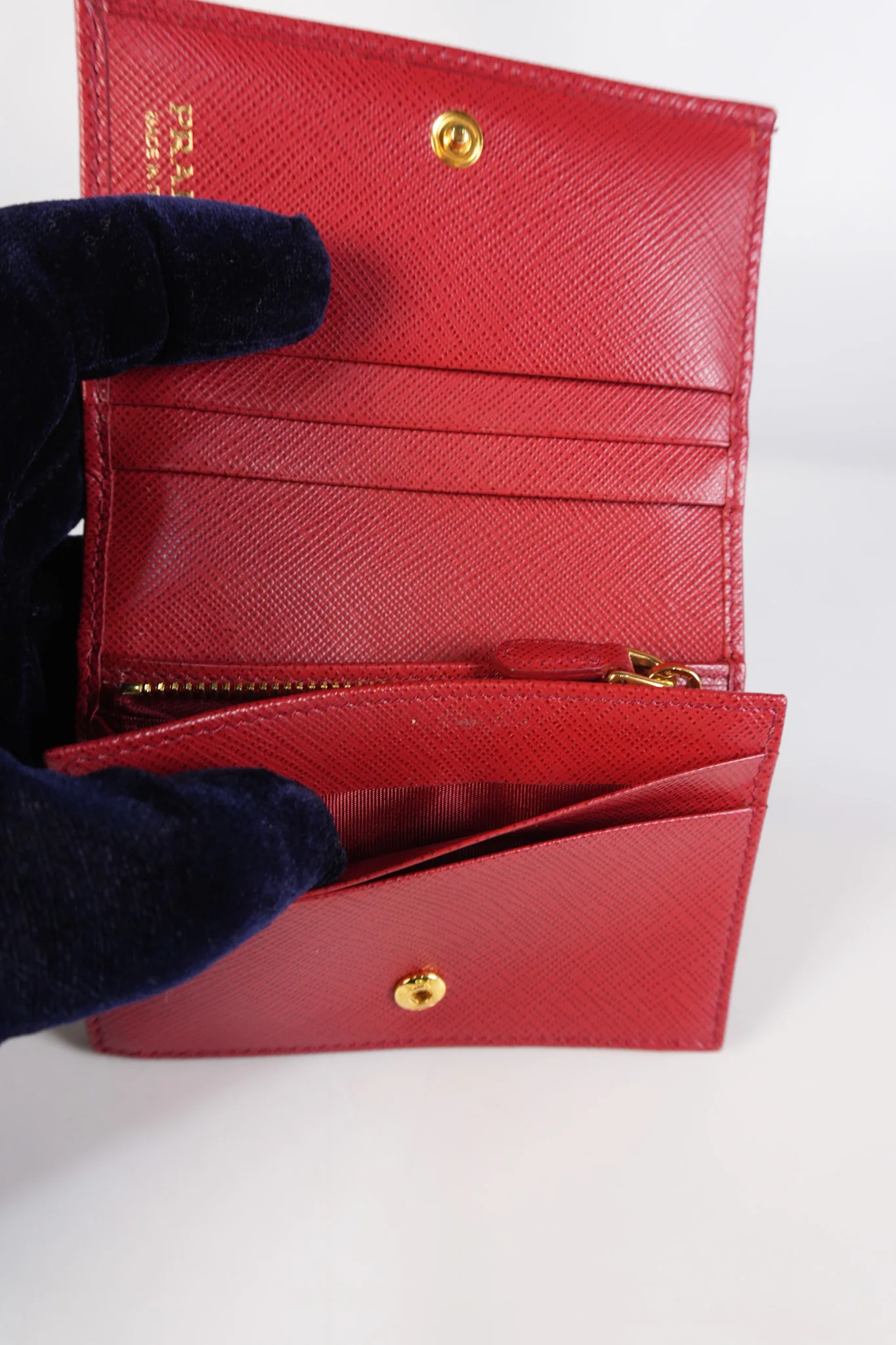 Prada 1MV021 Triangle Logo Bi-fold Wallet in Fouco/Red Saffiano Leather - Image 24