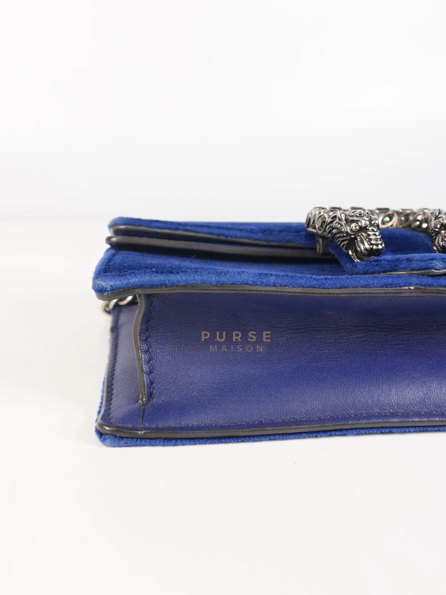 Gucci Super Mini Dionysus Blue Velvet Suede Leather Chain Bag - Image 10