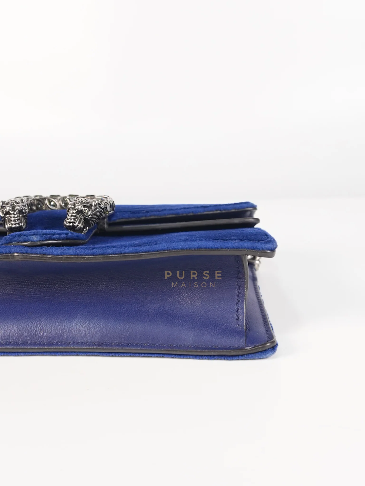 Gucci Super Mini Dionysus Blue Velvet Suede Leather Chain Bag - Image 11
