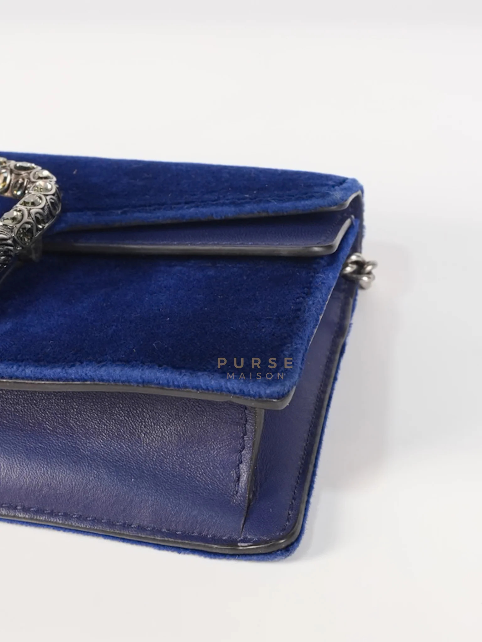 Gucci Super Mini Dionysus Blue Velvet Suede Leather Chain Bag - Image 12