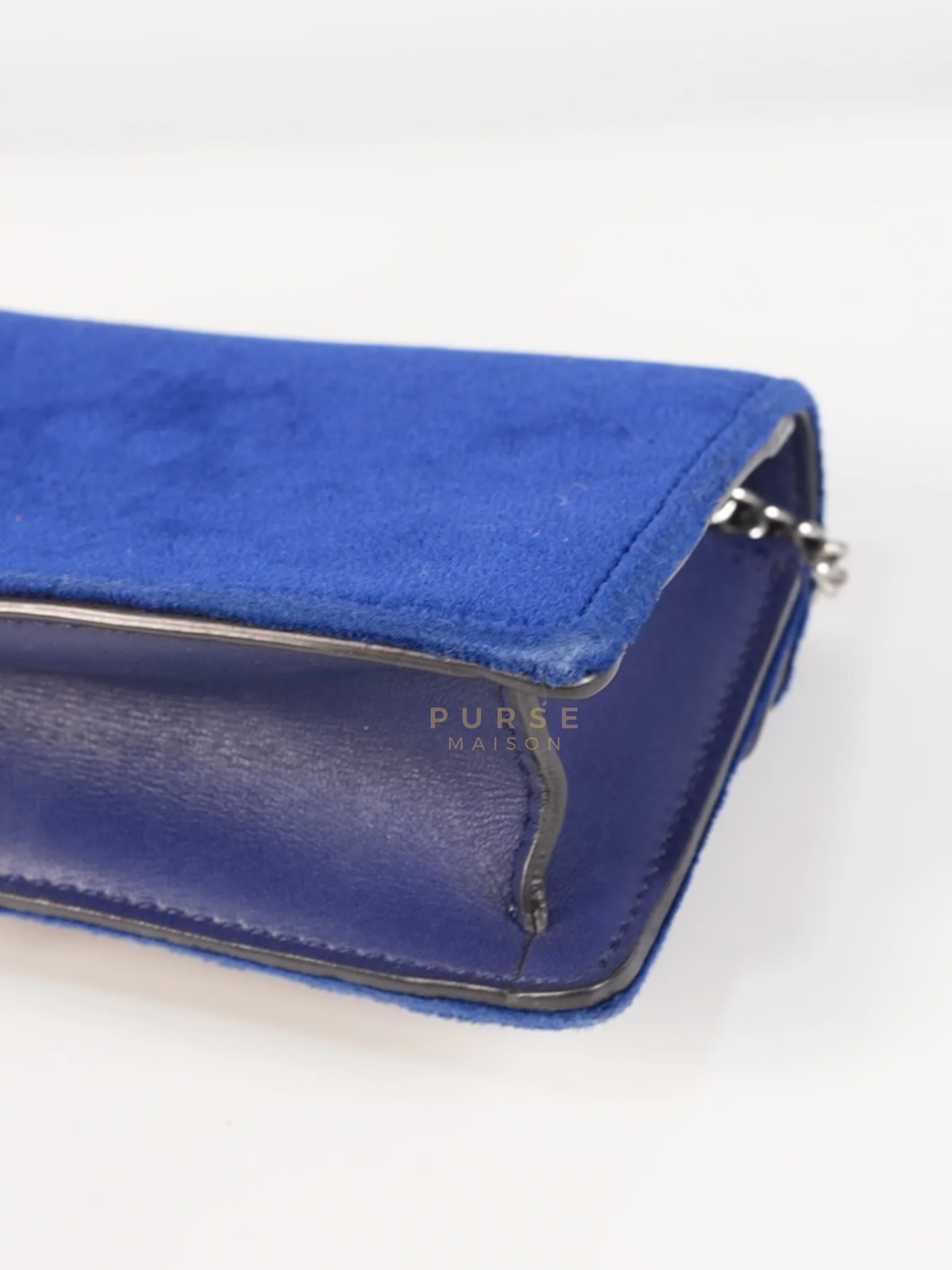 Gucci Super Mini Dionysus Blue Velvet Suede Leather Chain Bag - Image 17