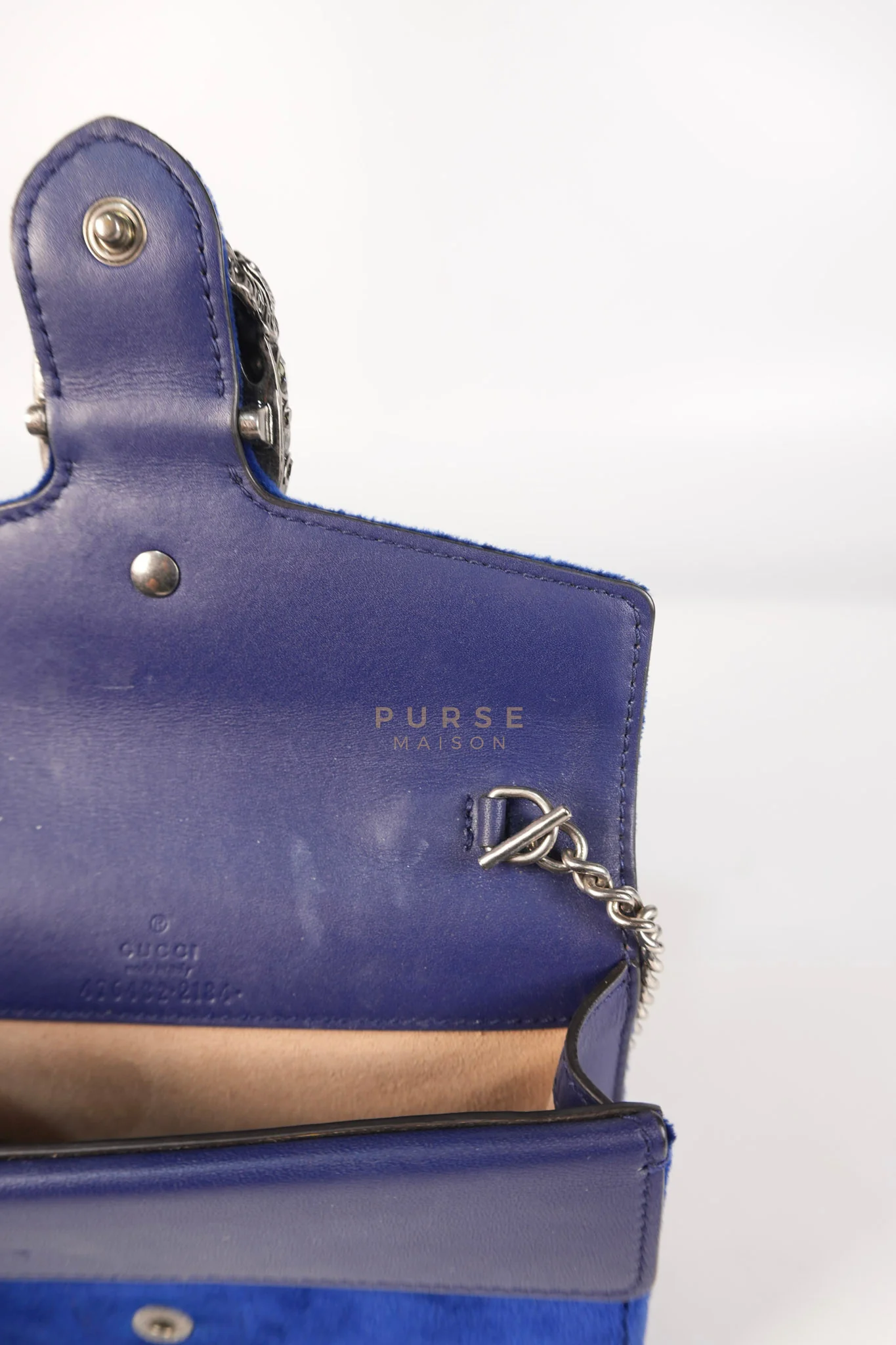 Gucci Super Mini Dionysus Blue Velvet Suede Leather Chain Bag - Image 18