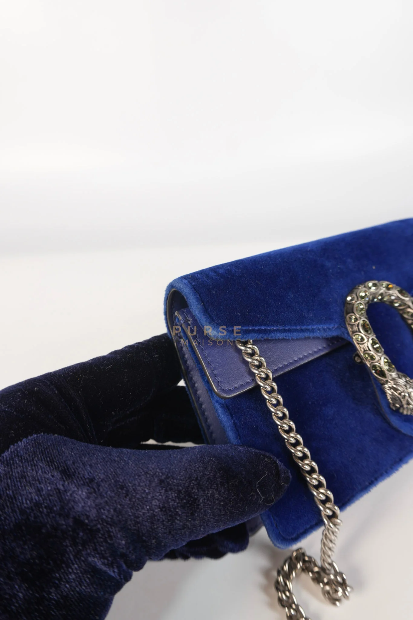 Gucci Super Mini Dionysus Blue Velvet Suede Leather Chain Bag - Image 24