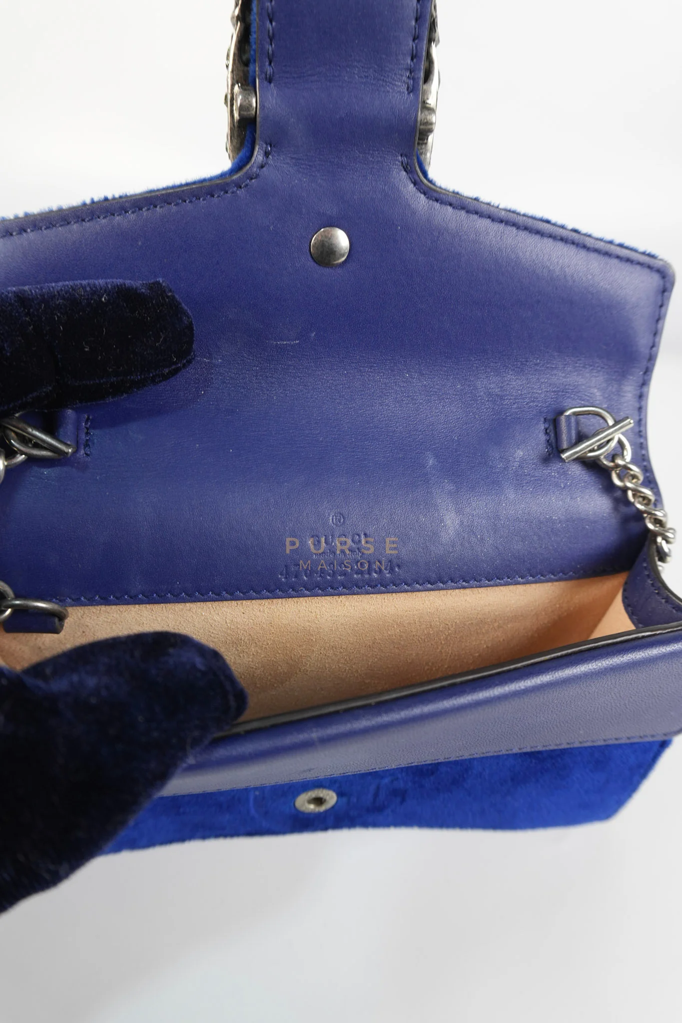 Gucci Super Mini Dionysus Blue Velvet Suede Leather Chain Bag - Image 26