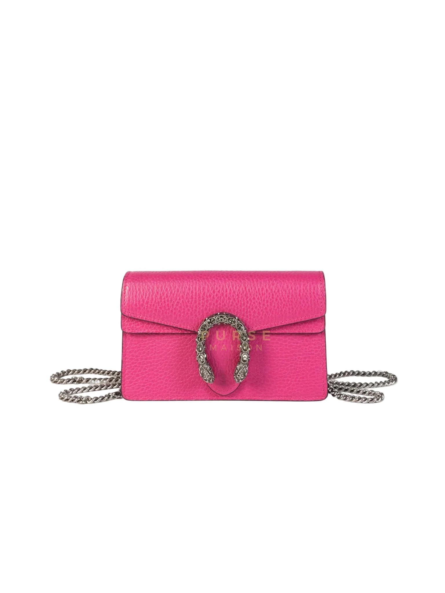 Gucci Super Mini Dionysus in Pink Grained Calfskin Leather Chain Bag
