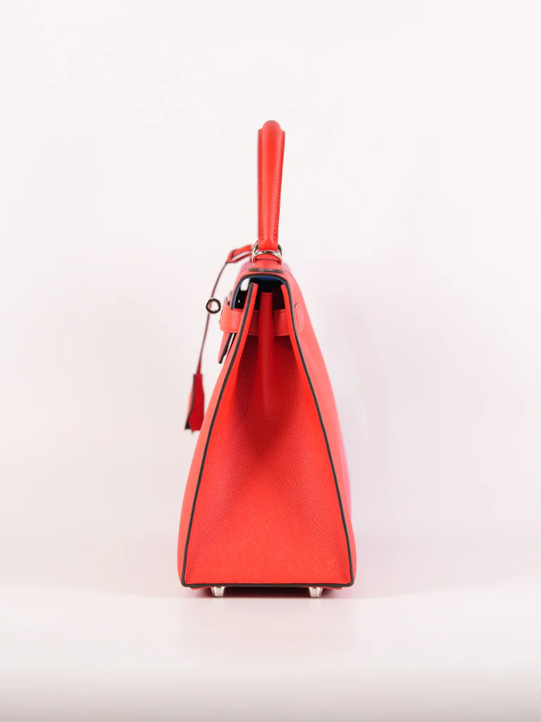 Hermes Kelly 28 Sellier in Rouge Coeur/Rose Extreme/Blue Zanzibar Epsom Leather and Palladium Hardware Stamp Z (2021) - Image 6