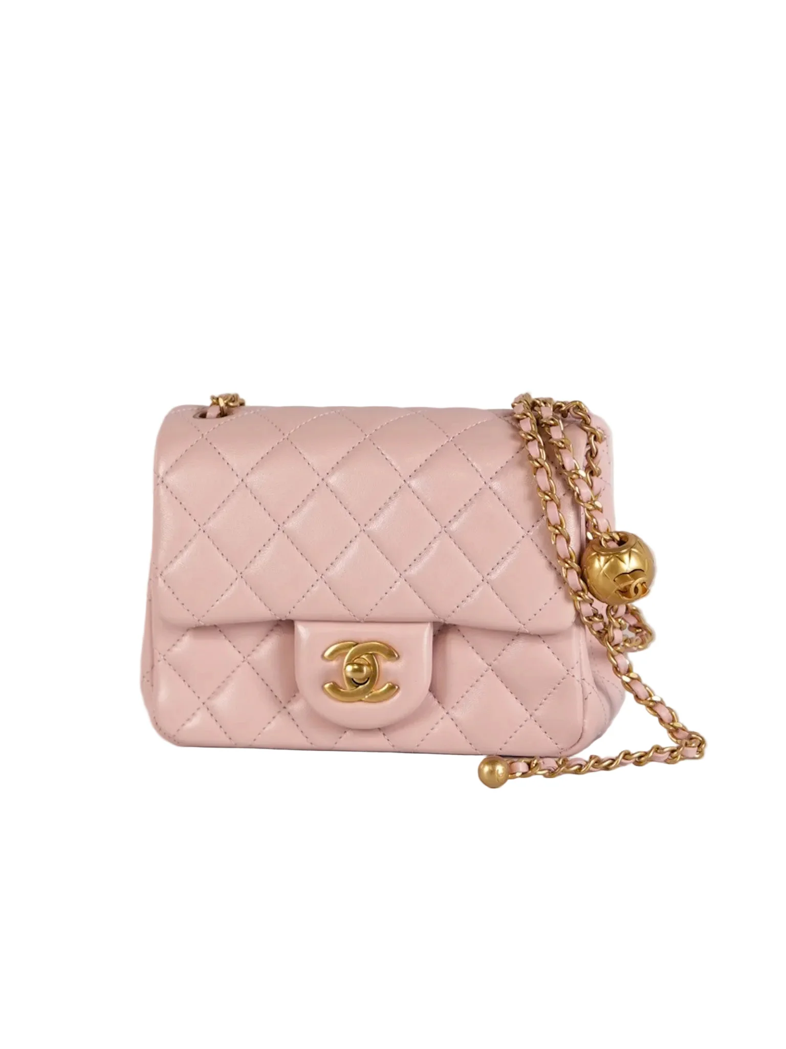 Chanel Mini Square Pearl Crush in Sakura Pink Lambskin Leather and Aged Gold Hardware (Microchip) - Image 3