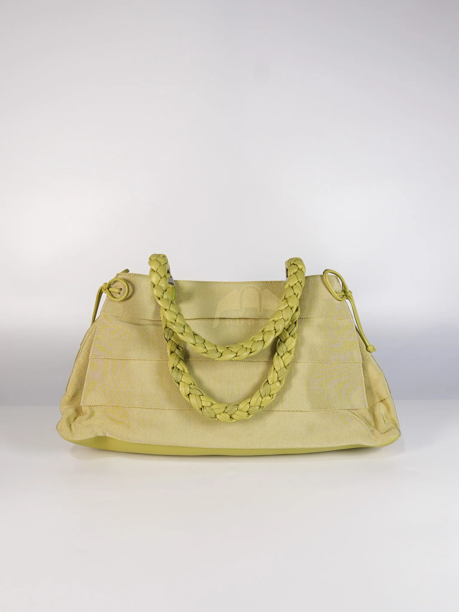 Salvatore Ferragamo Pleated Light Green Grossgrain Nylon Shoulder Bag