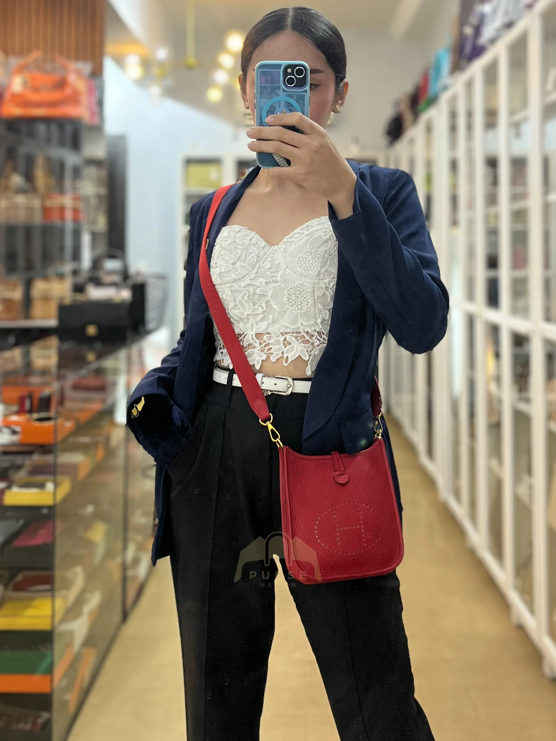 Hermes Evelyne TPM Red in Clemence Leather and Gold Hardware Stamp C (2018) - Image 31