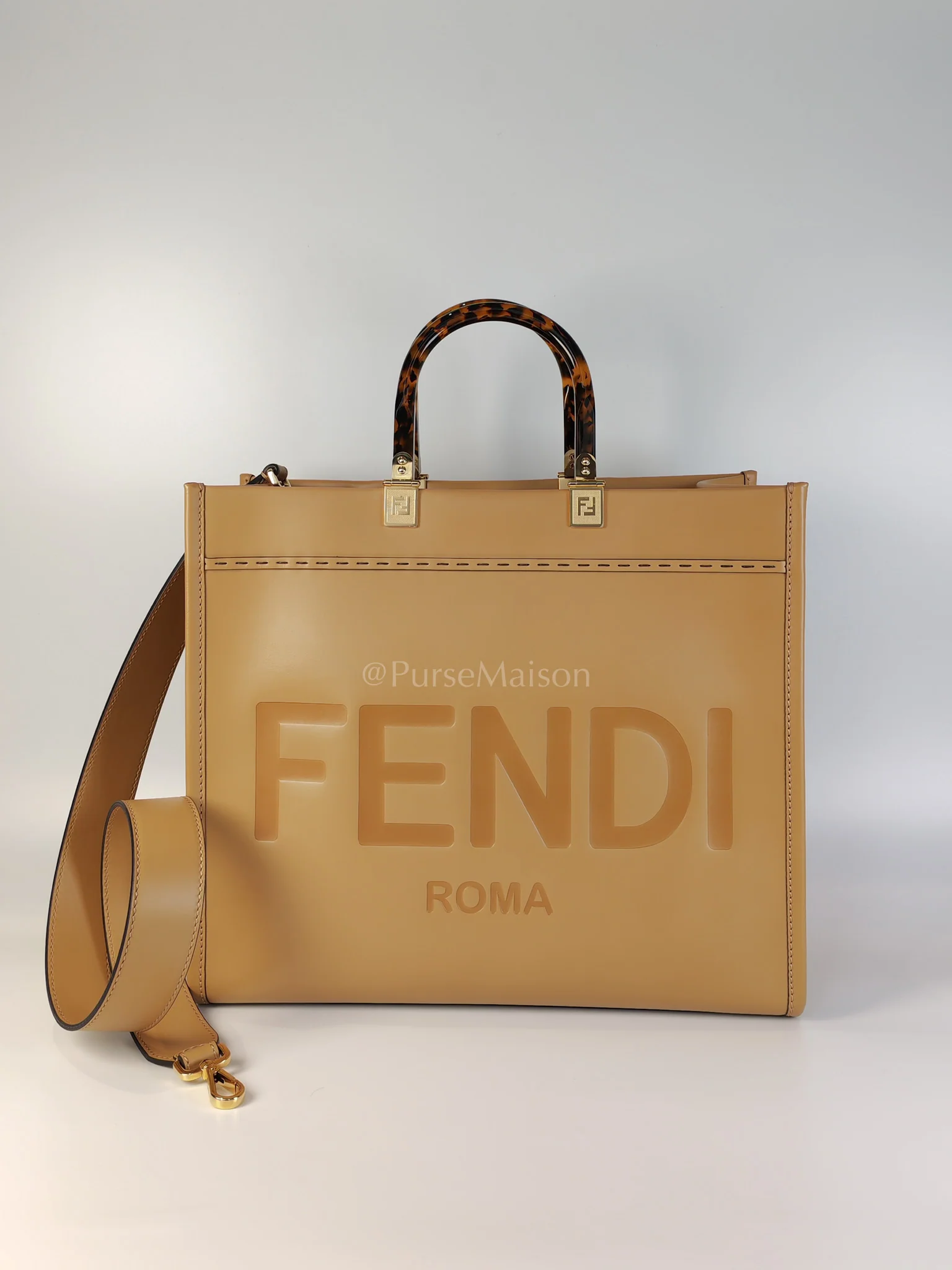 Fendi Sunshine Medium in Beige Smooth Calfskin Leather Tote Bag