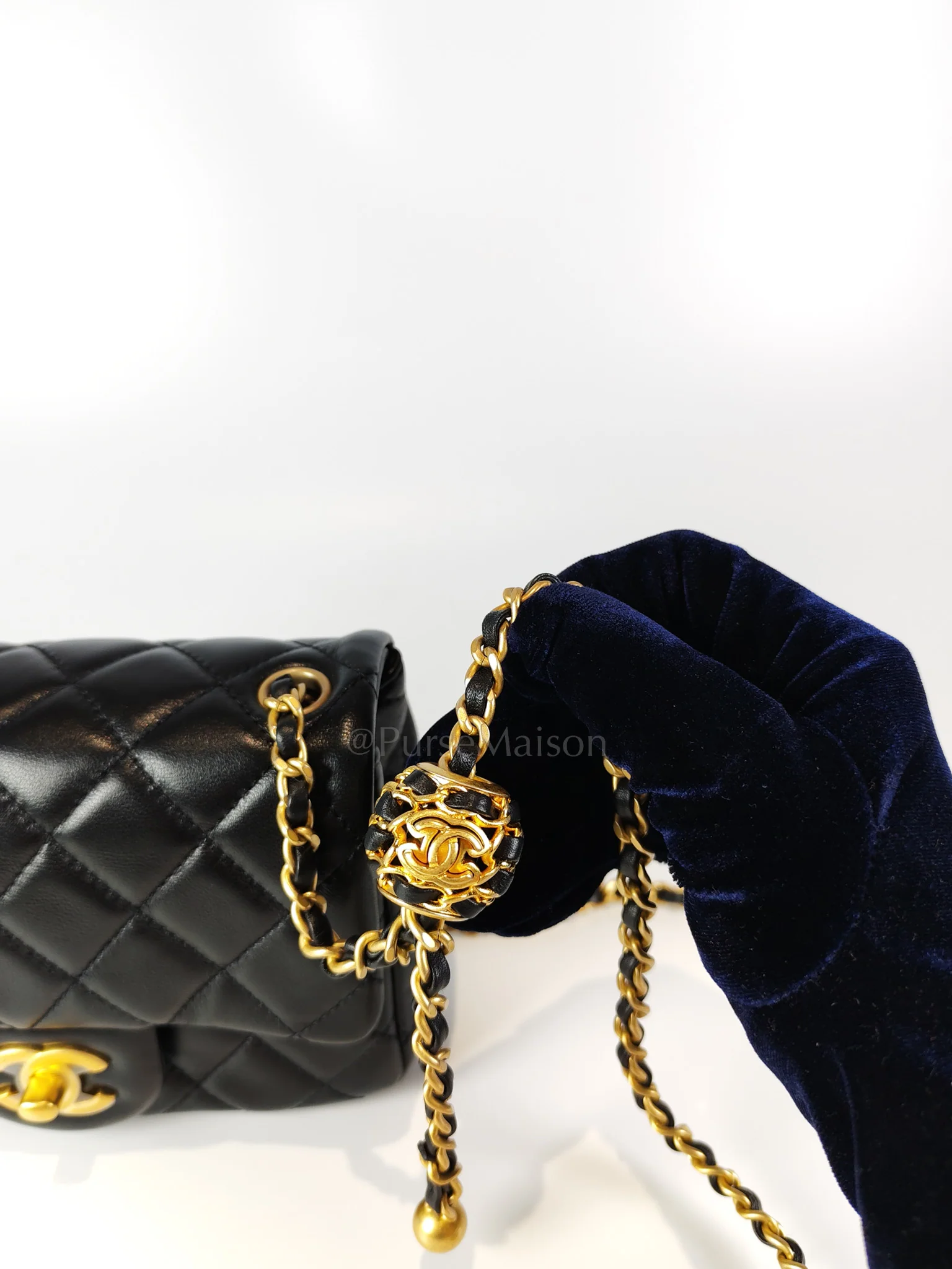 Chanel 22S Mini Square Pearl Crush in Black Lambskin Leather and Aged Gold Harwadre (Microchip) - Image 16