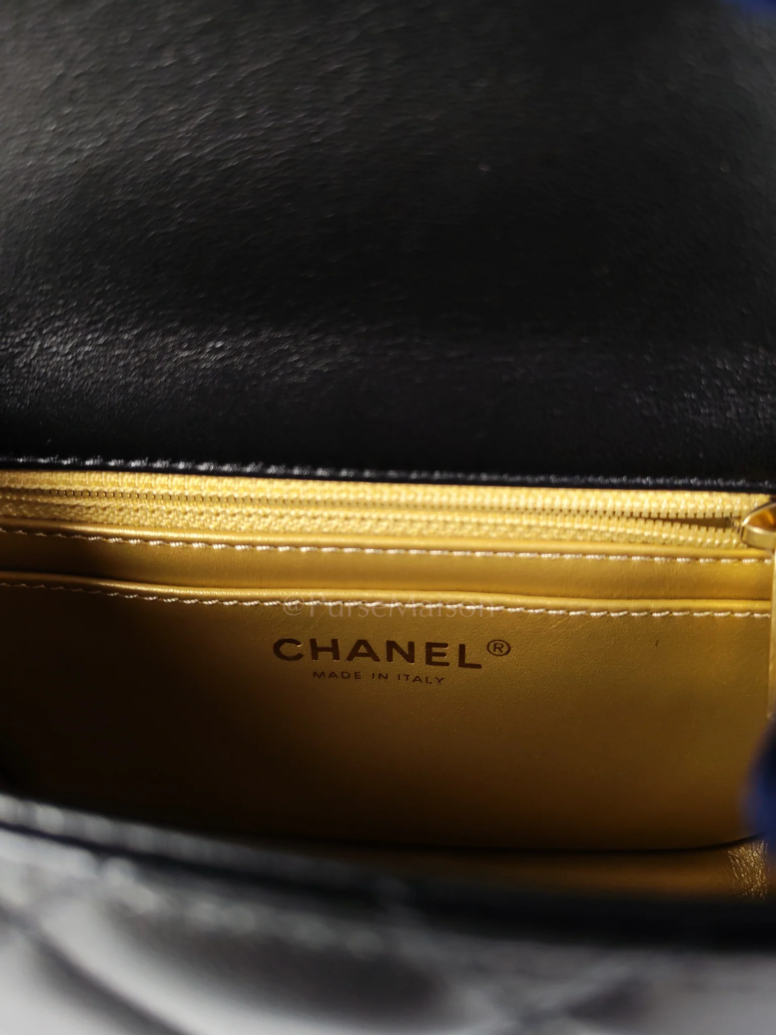 Chanel 22S Mini Square Pearl Crush in Black Lambskin Leather and Aged Gold Harwadre (Microchip) - Image 23