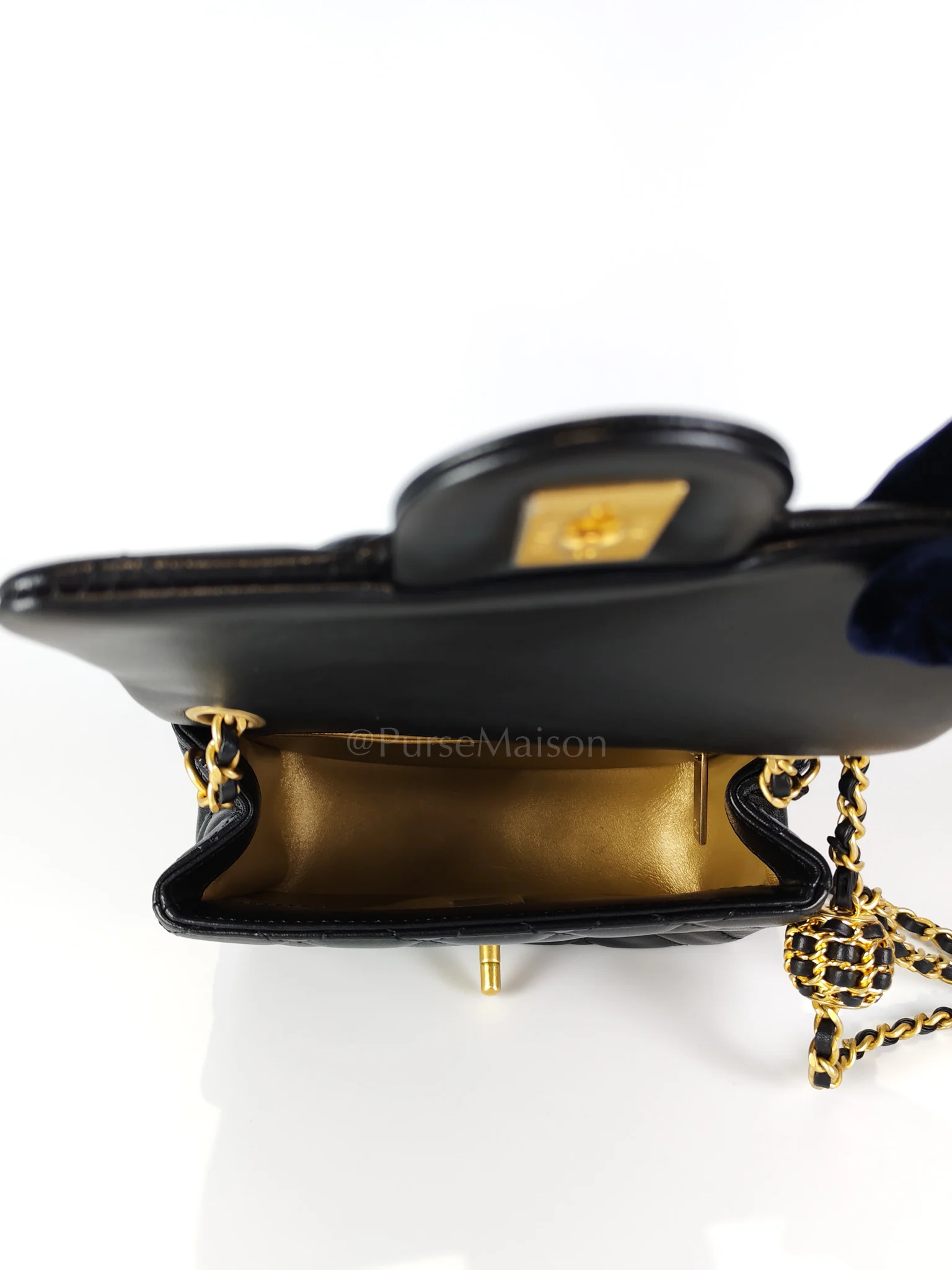 Chanel 22S Mini Square Pearl Crush in Black Lambskin Leather and Aged Gold Harwadre (Microchip) - Image 29
