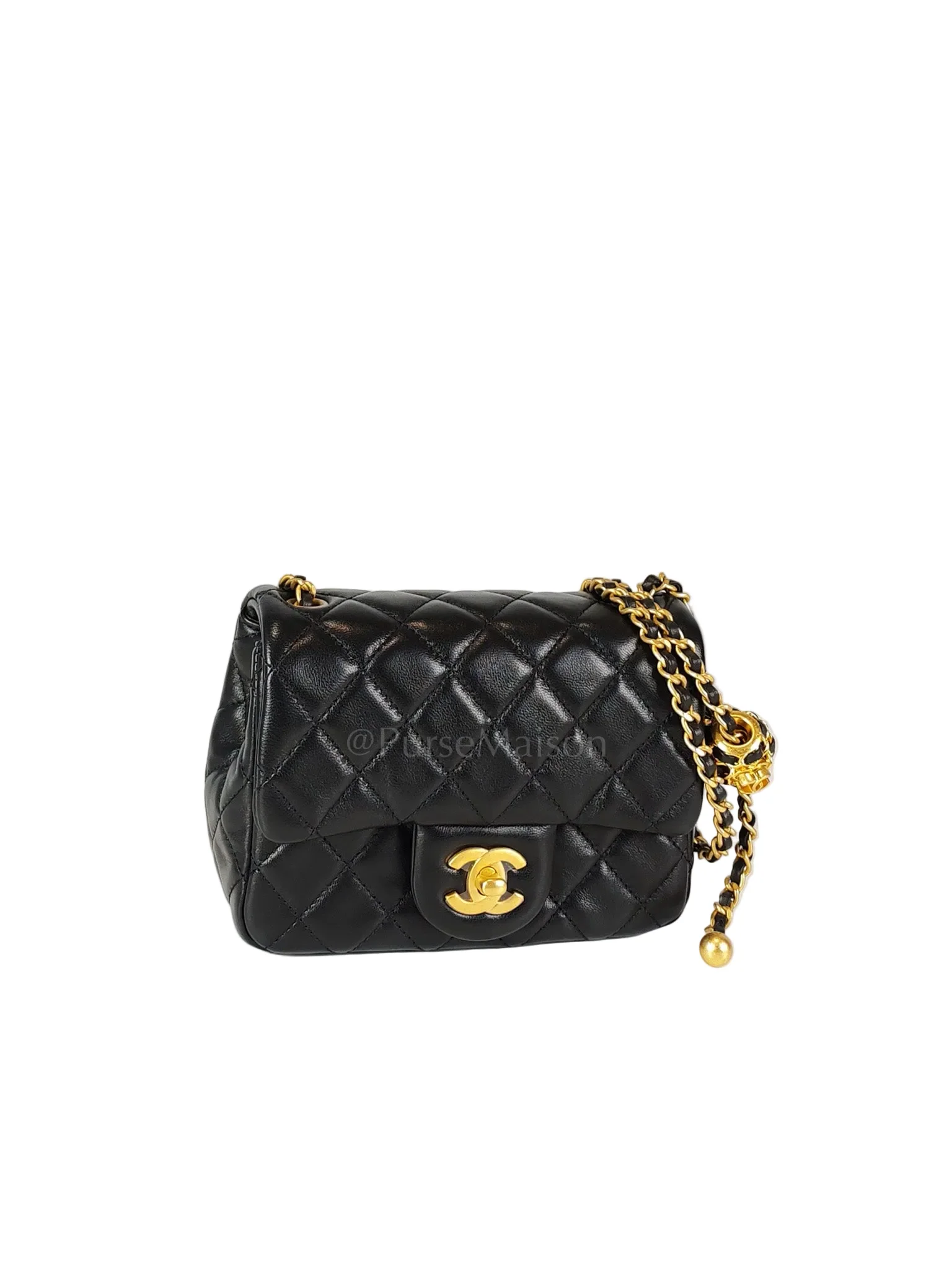 Chanel 22S Mini Square Pearl Crush in Black Lambskin Leather and Aged Gold Harwadre (Microchip) - Image 3