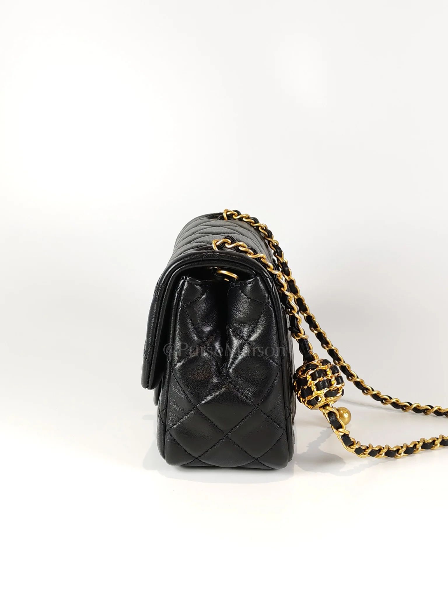 Chanel 22S Mini Square Pearl Crush in Black Lambskin Leather and Aged Gold Harwadre (Microchip) - Image 5