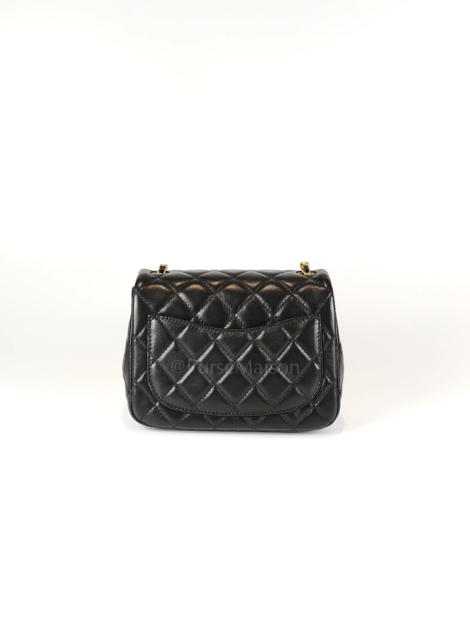 Chanel 22S Mini Square Pearl Crush in Black Lambskin Leather and Aged Gold Harwadre (Microchip) - Image 6