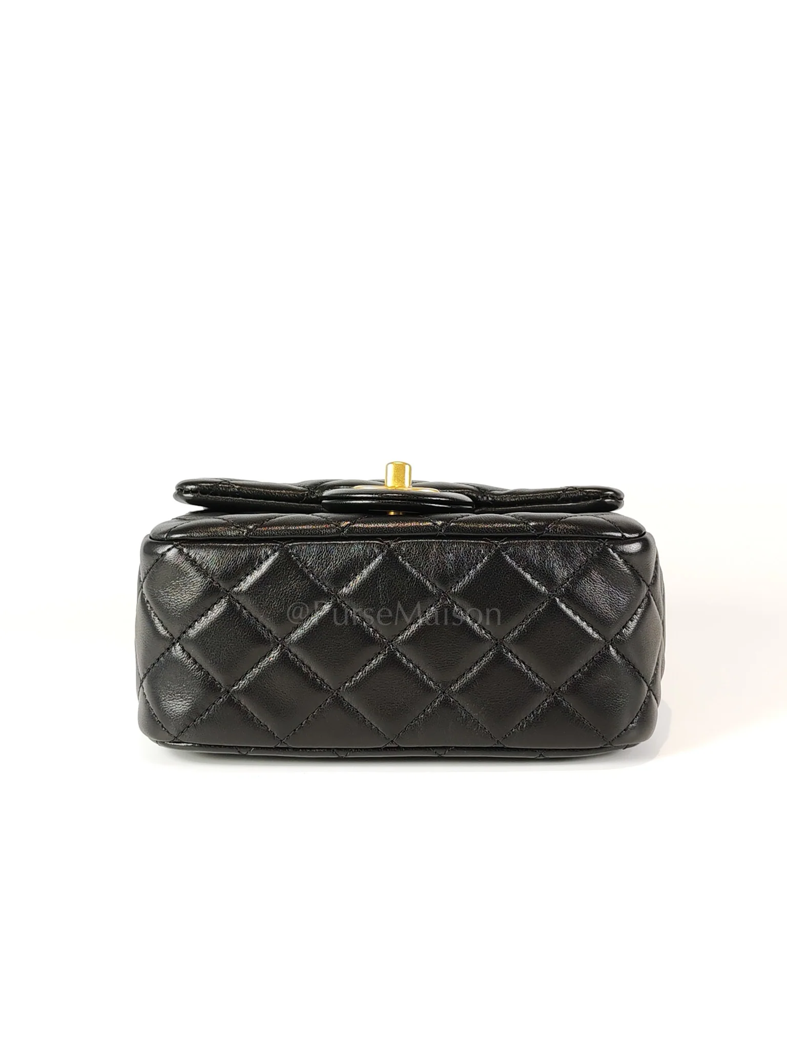Chanel 22S Mini Square Pearl Crush in Black Lambskin Leather and Aged Gold Harwadre (Microchip) - Image 7