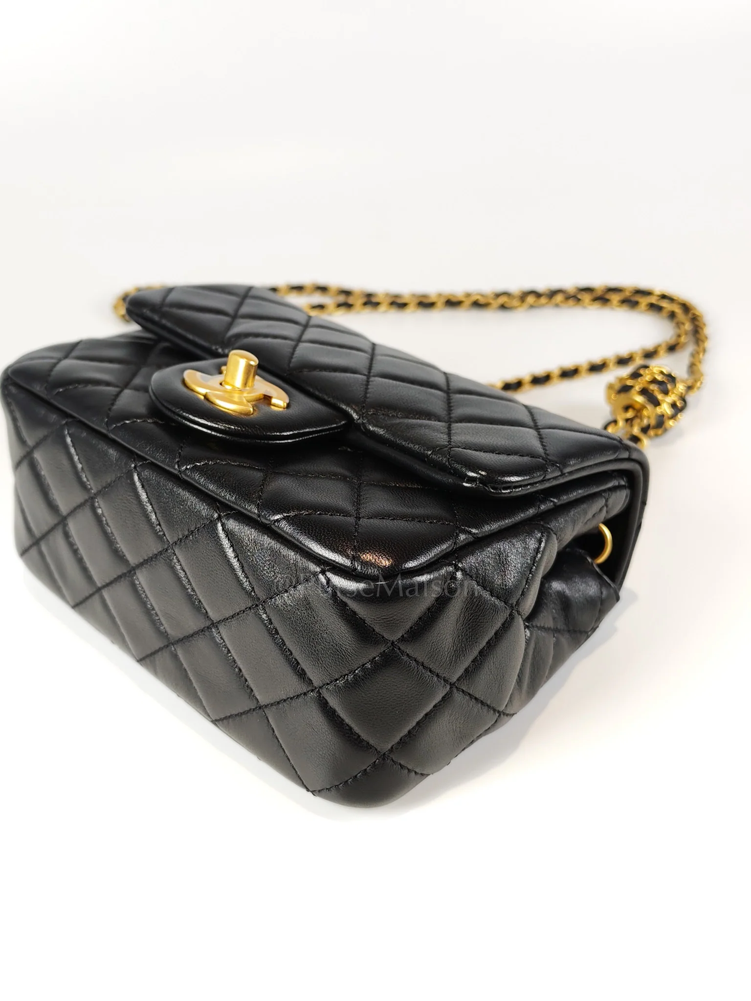 Chanel 22S Mini Square Pearl Crush in Black Lambskin Leather and Aged Gold Harwadre (Microchip) - Image 9