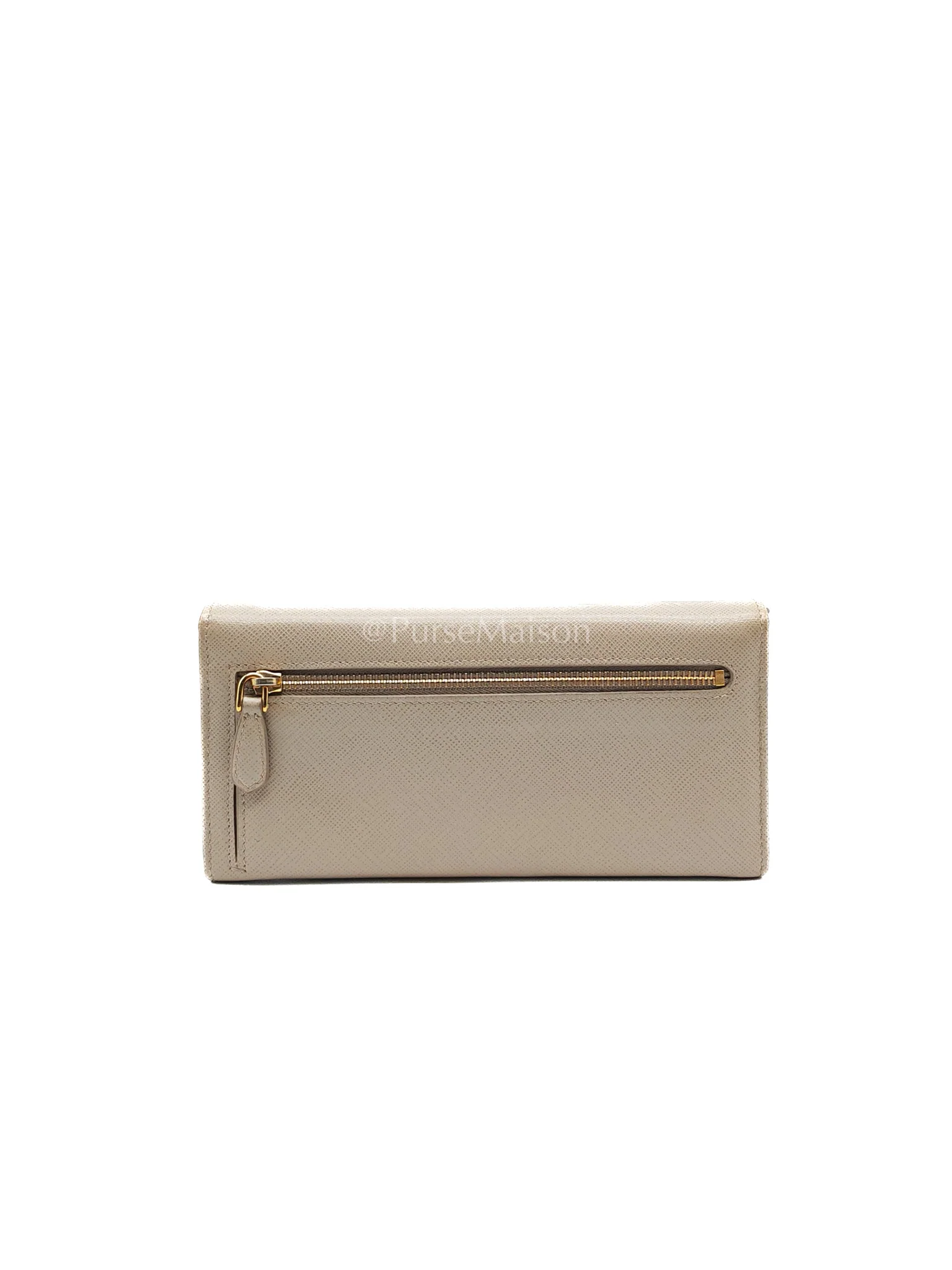 Prada Continental Flap Long Wallet in Light Beige Saffiano Leather and Gold Hardware - Image 4