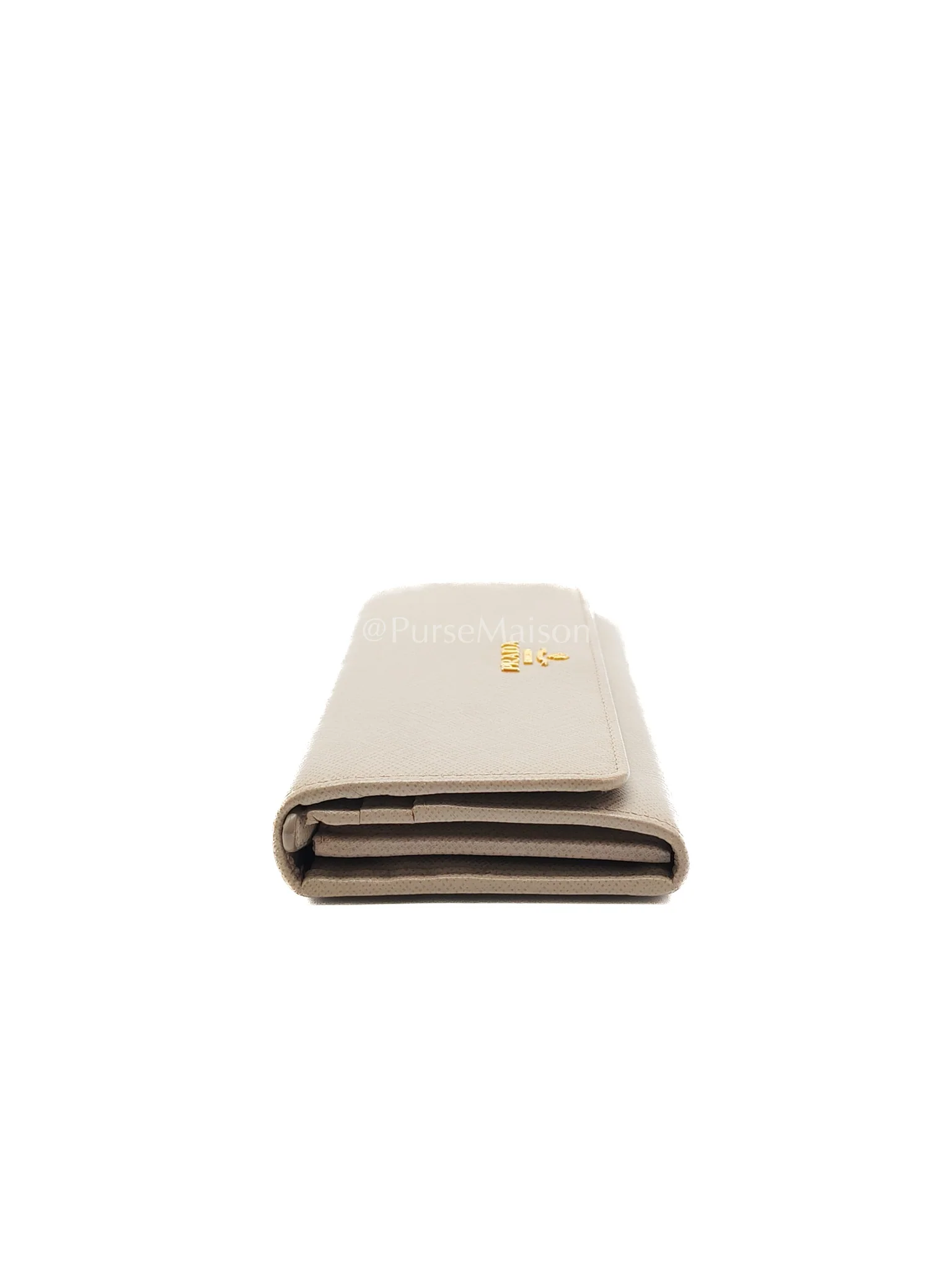 Prada Continental Flap Long Wallet in Light Beige Saffiano Leather and Gold Hardware - Image 5