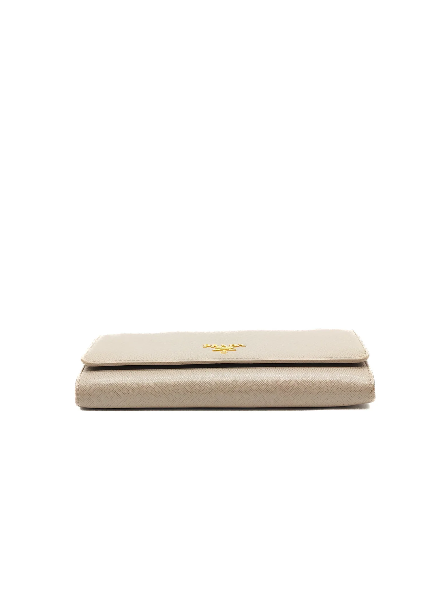 Prada Continental Flap Long Wallet in Light Beige Saffiano Leather and Gold Hardware - Image 7