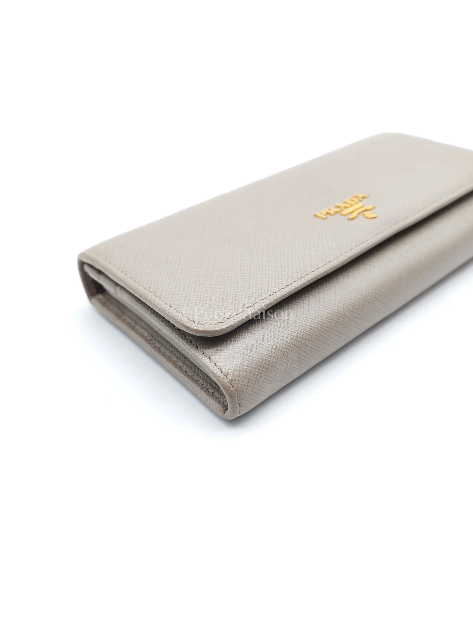 Prada Continental Flap Long Wallet in Light Beige Saffiano Leather and Gold Hardware - Image 8