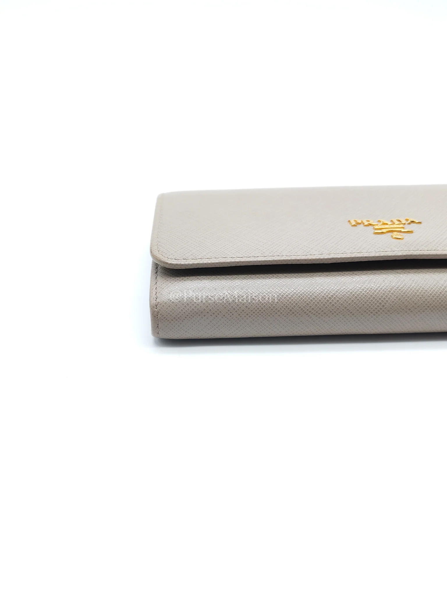 Prada Continental Flap Long Wallet in Light Beige Saffiano Leather and Gold Hardware - Image 9