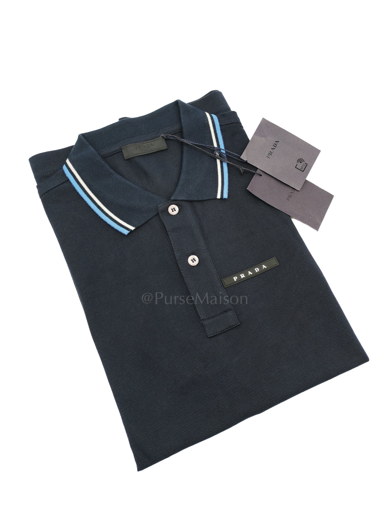 Prada Piquet Blue Polo Shirt Size L