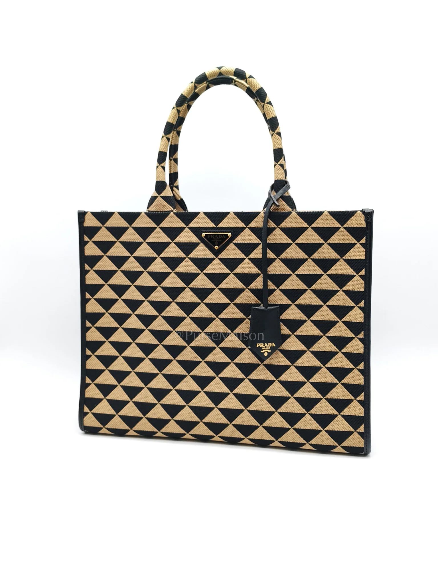 Prada 1BA356 Jacquard Triangolo Symbole Canvas Tote Bag - Image 3