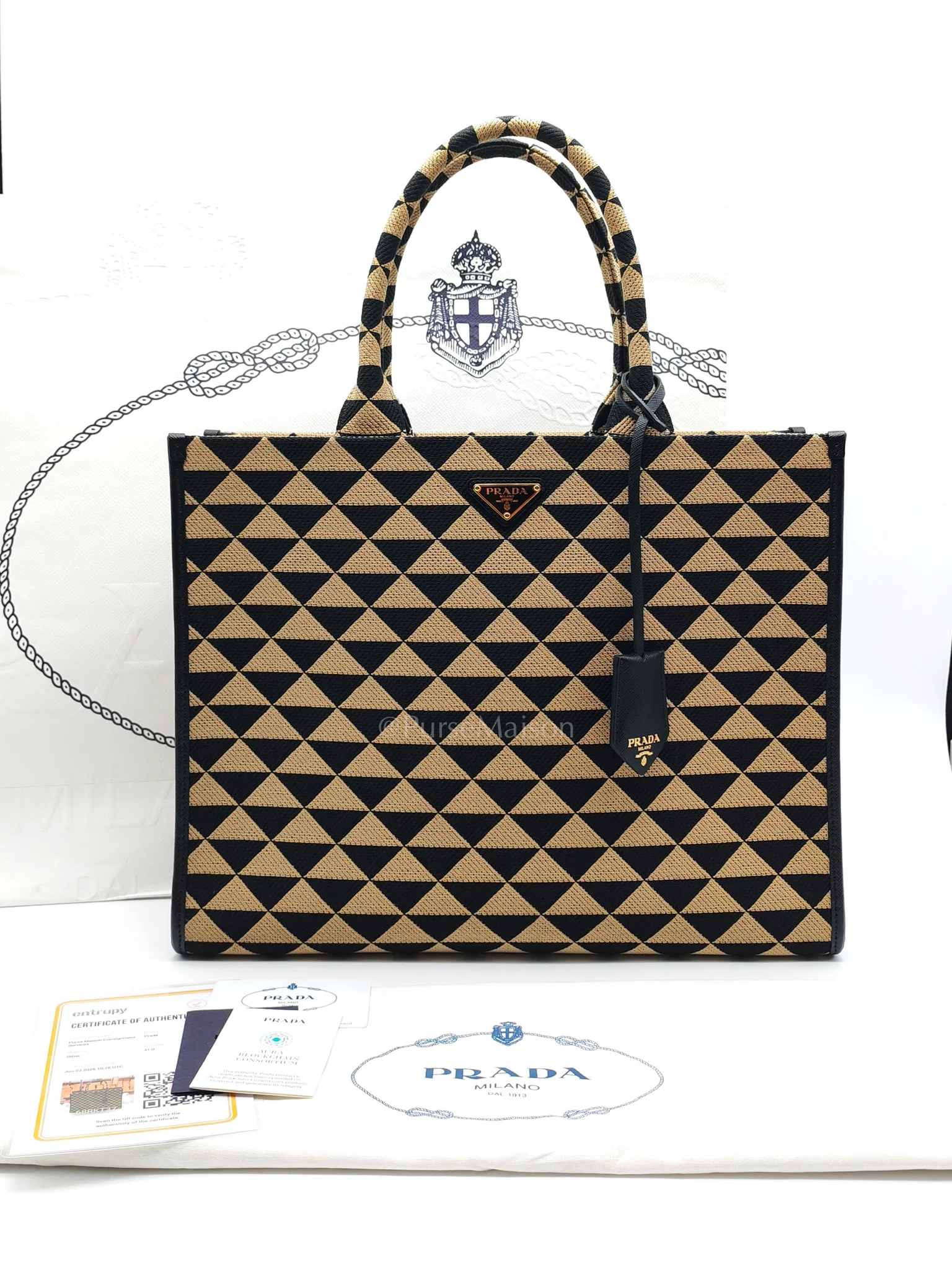 Prada 1BA356 Jacquard Triangolo Symbole Canvas Tote Bag - Image 32