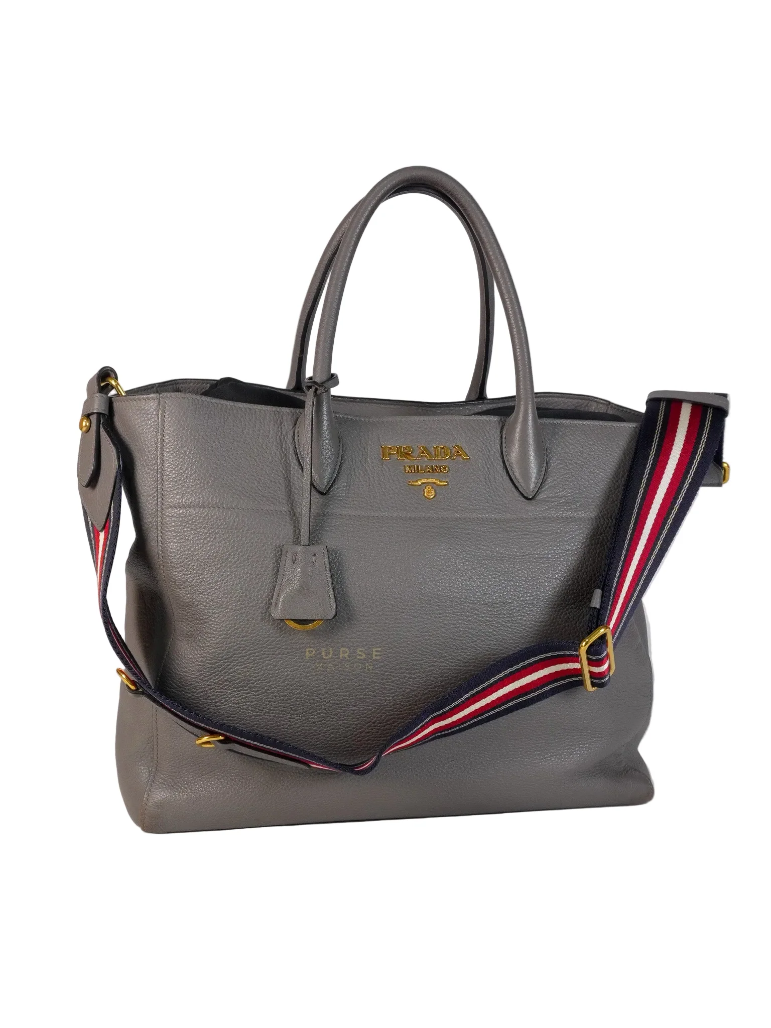 Prada Vitello Daino Large Tote Bag in Clay Gray - Image 3