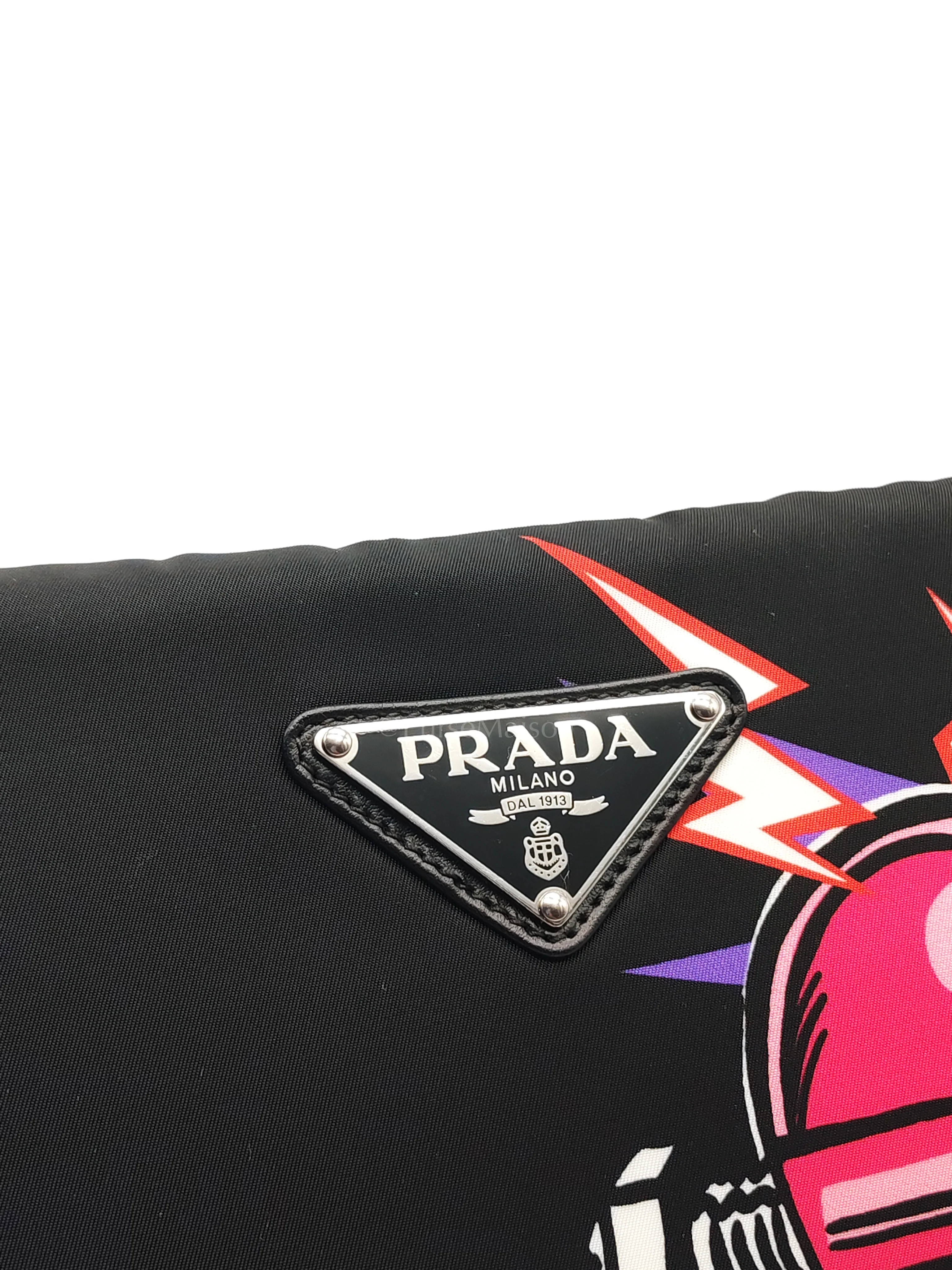 Prada Prada x Universal Studios Frankenstein Heart in Black Tessuto Nylon Pouch - Image 16