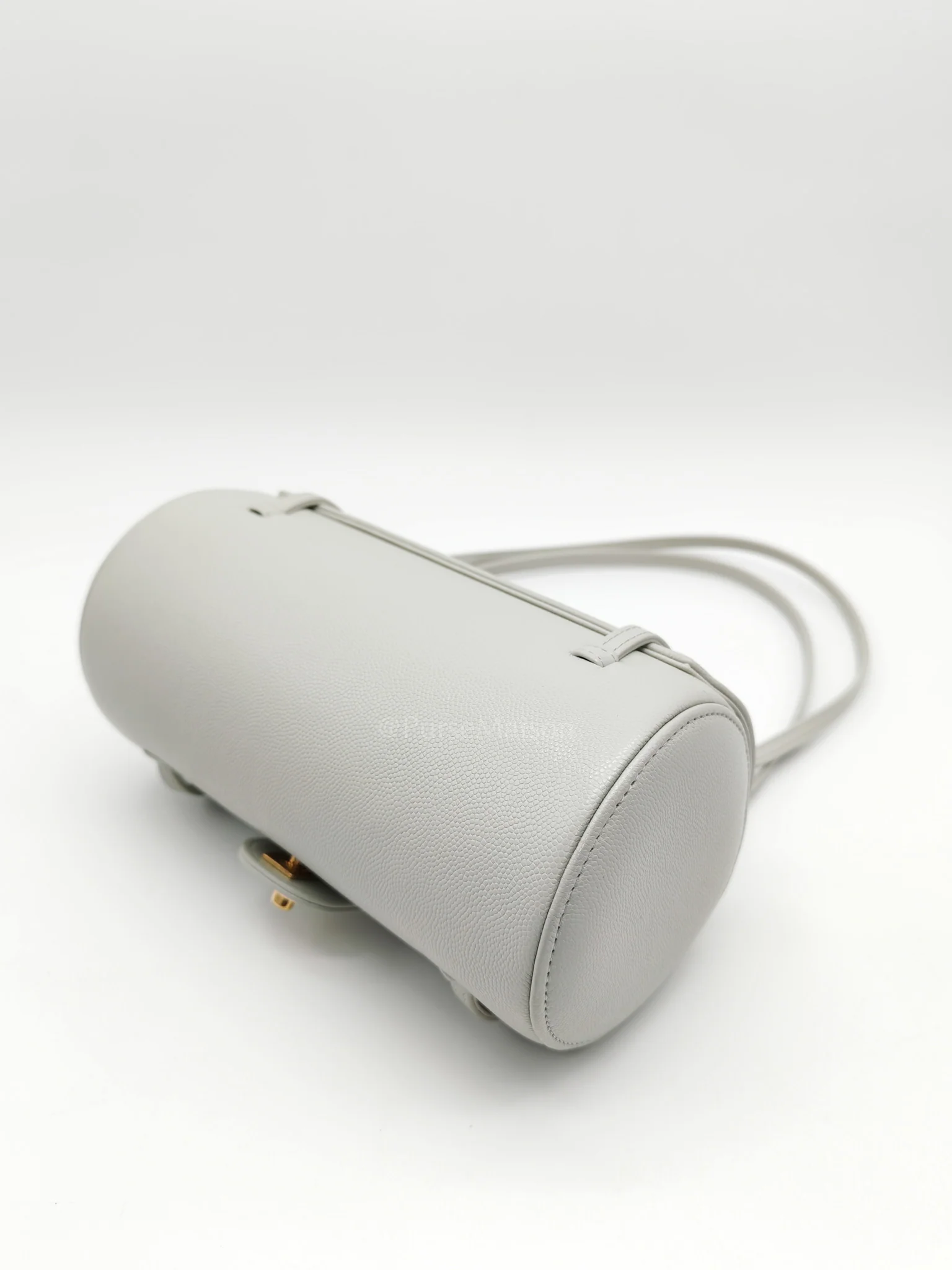 Chanel Preppy Coco Bowling Bag in Light Gray Caviar Leather & Brushed Gold Hardware (2026 Collection) - Image 11